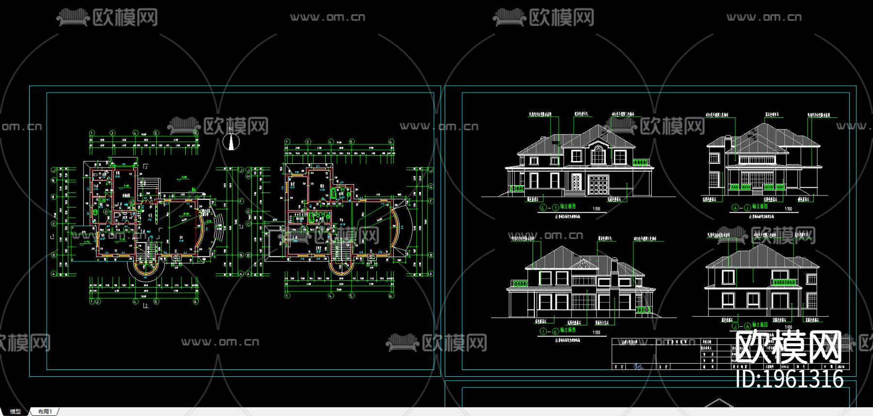 别墅cad平面布置图下载（渲染图1）