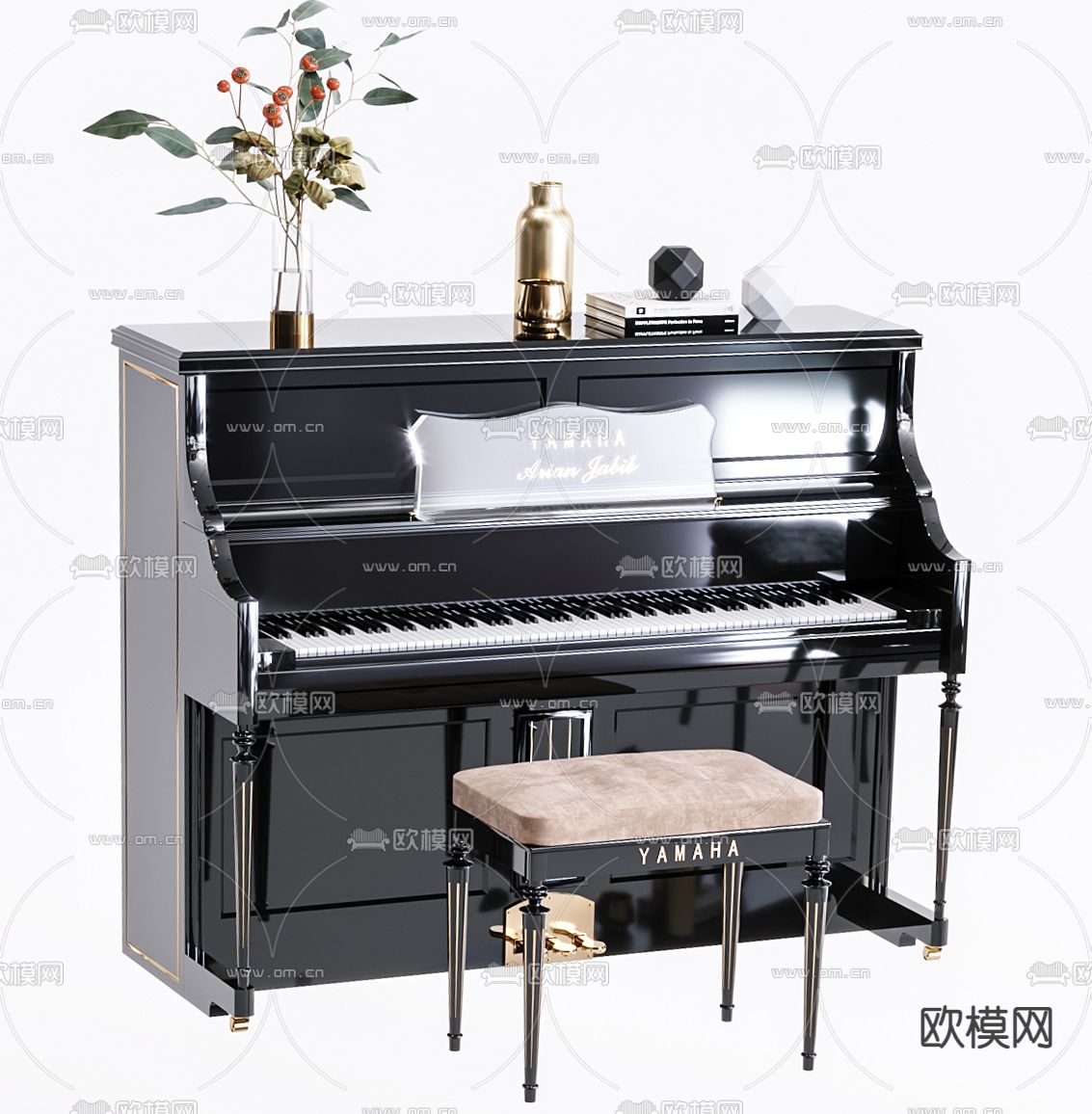 简欧轻奢钢琴3d模型下载（渲染图3）