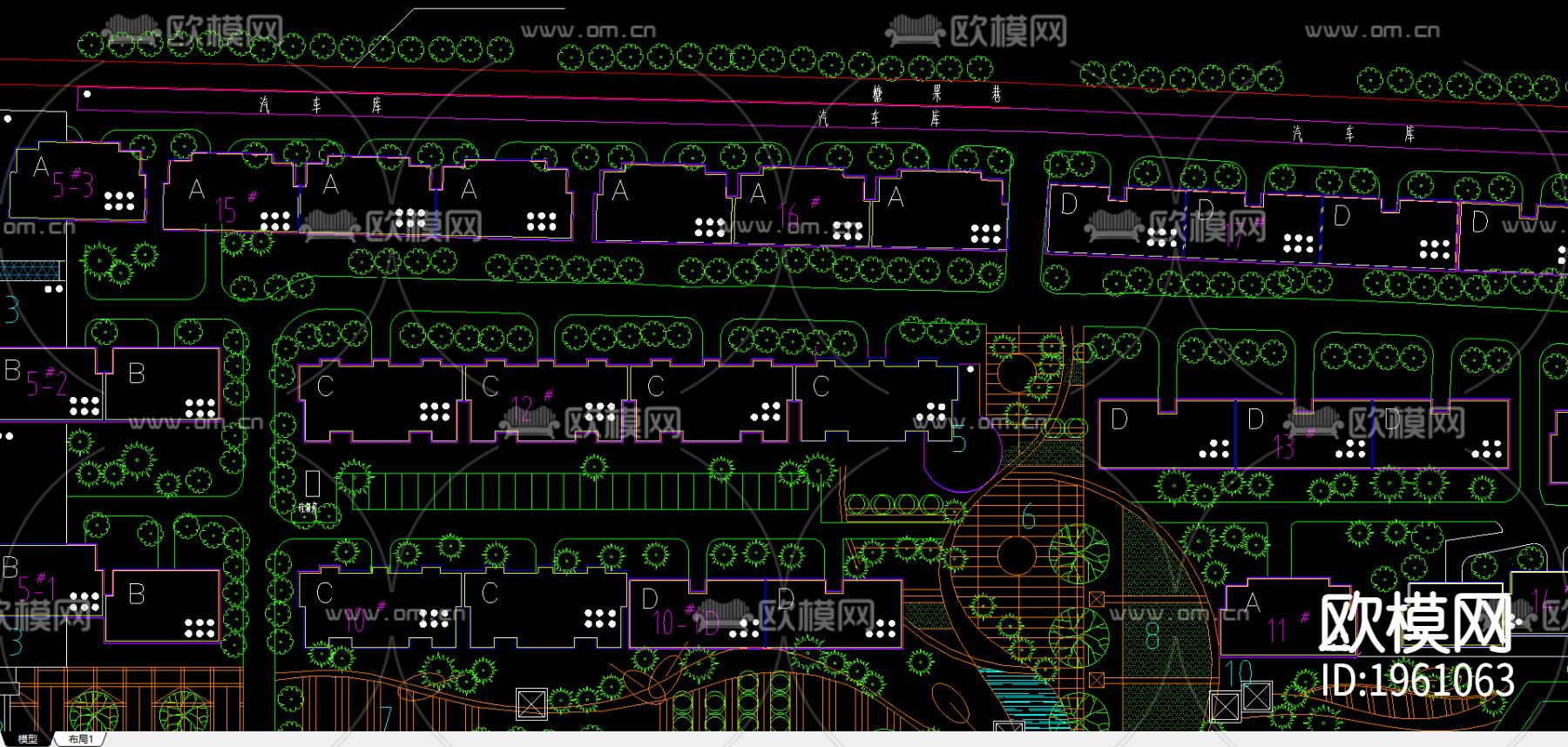 花园住宅总平面布置下载（渲染图3）