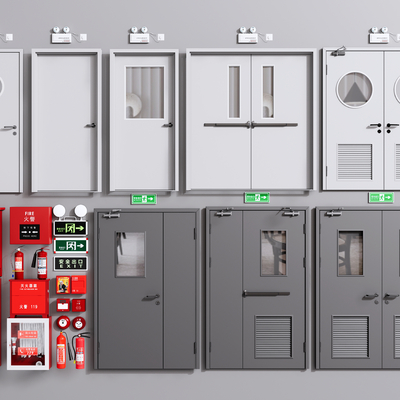  现代逃生门消防器材su模型 