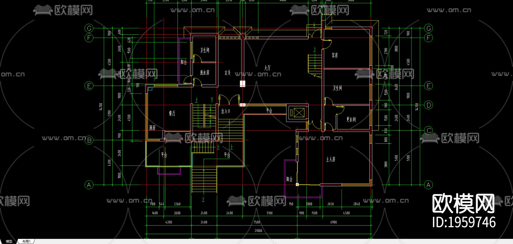 某别墅平立面图下载（渲染图1）