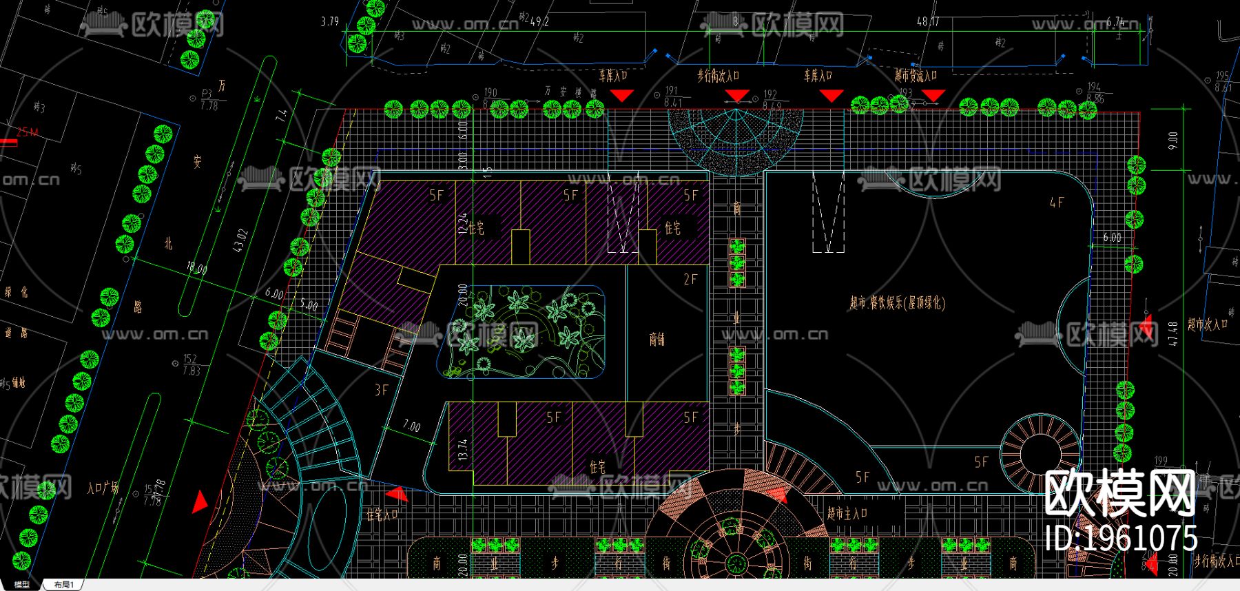 商住小区cad施工图下载（渲染图2）