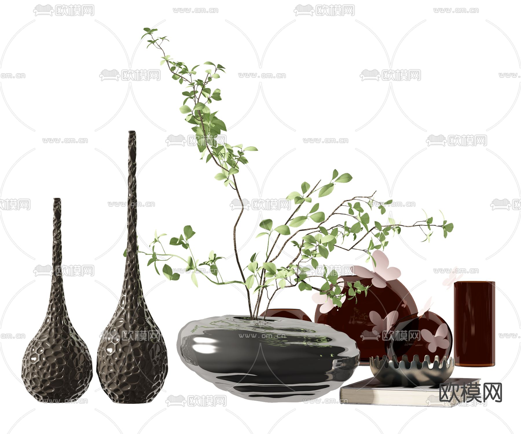 现代插花花瓶花艺免费3d模型下载