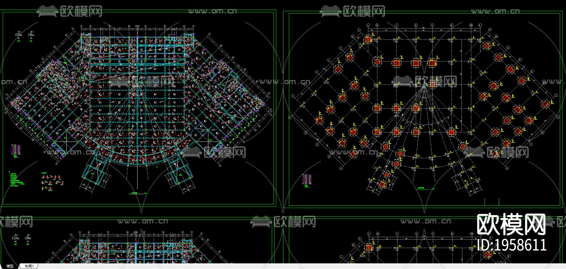 框架结构学校食堂结构图纸下载（渲染图3）
