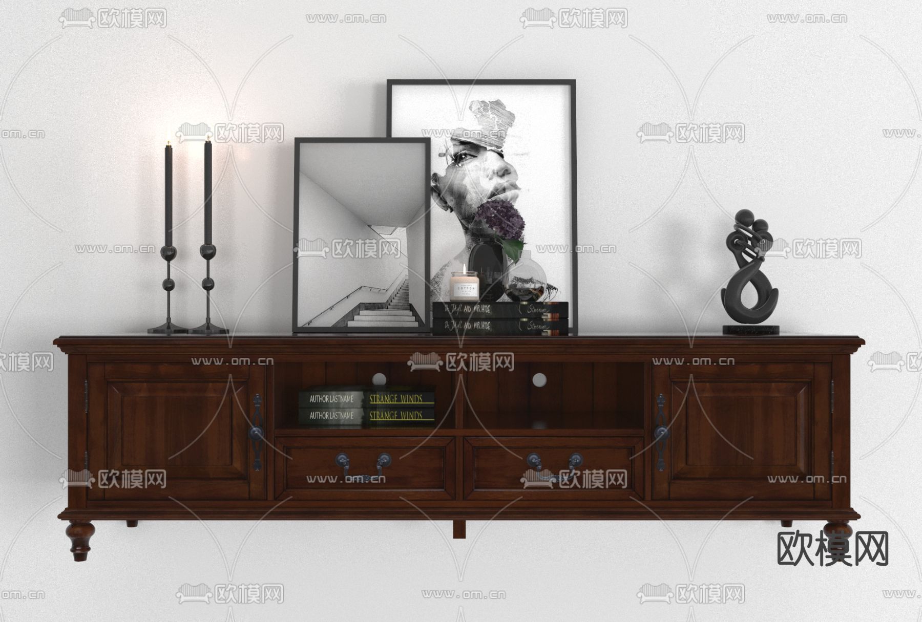 美式实木电视柜免费3d模型下载