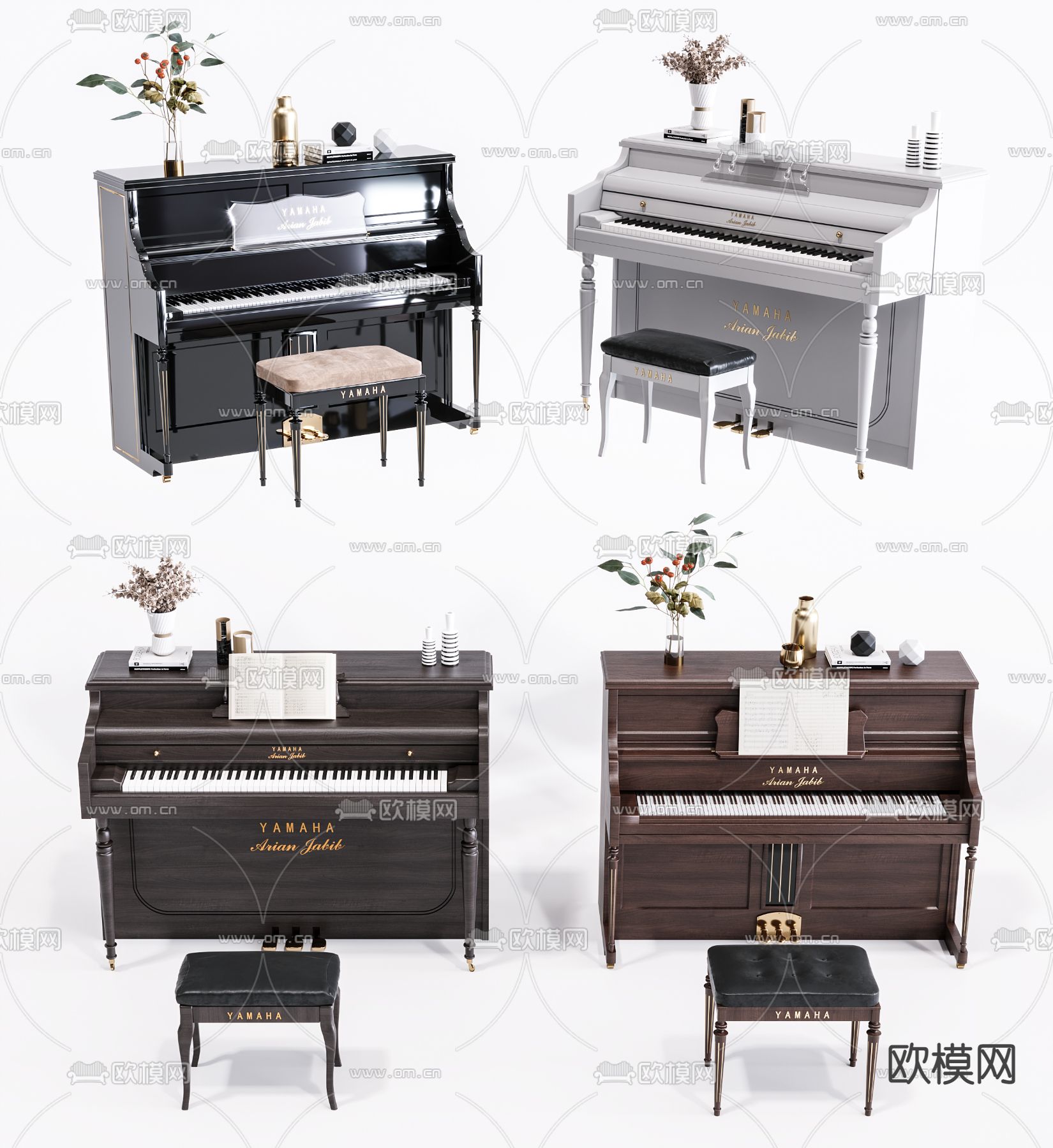 简欧轻奢钢琴3d模型下载（渲染图1）