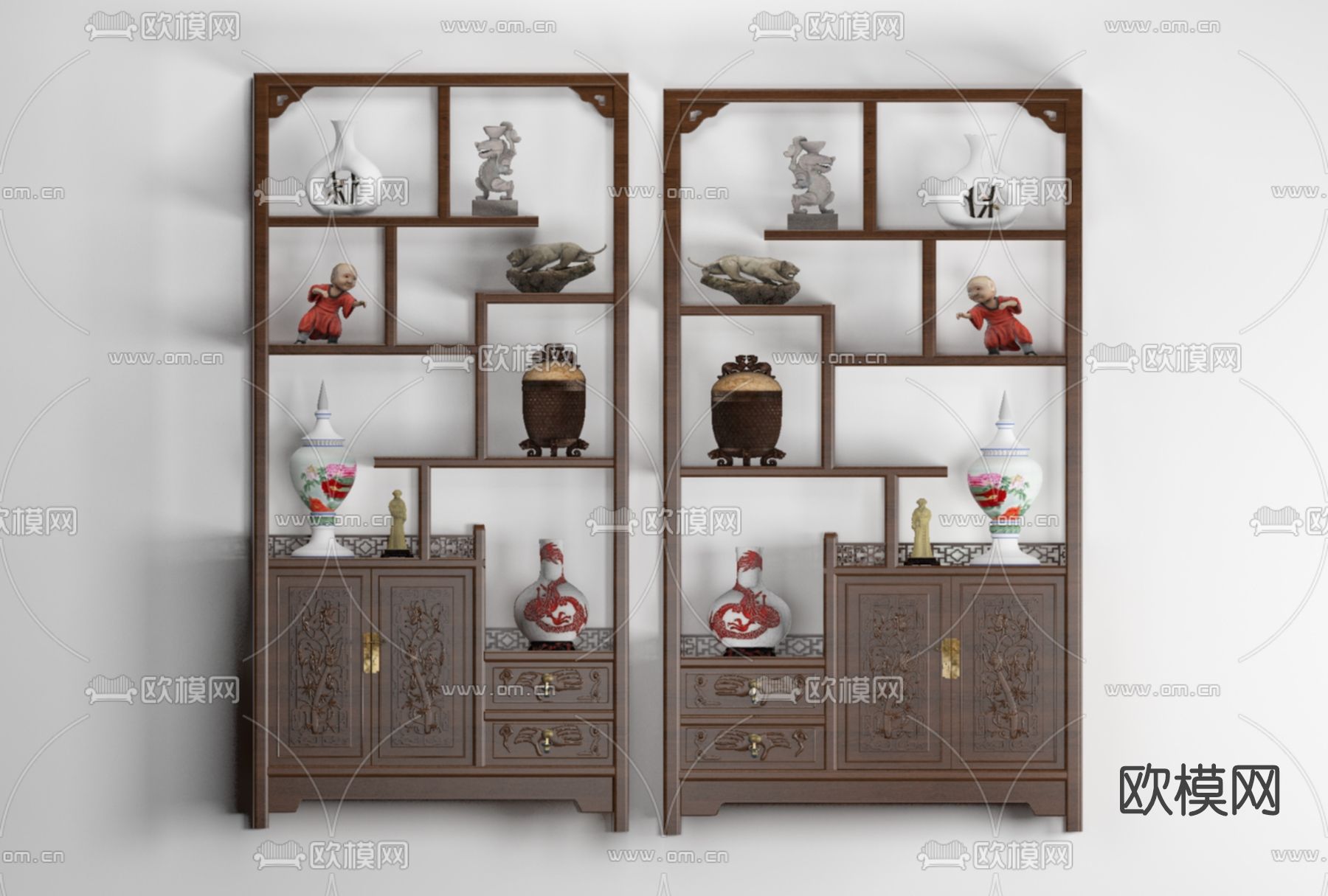 中式博古架免费3d模型下载