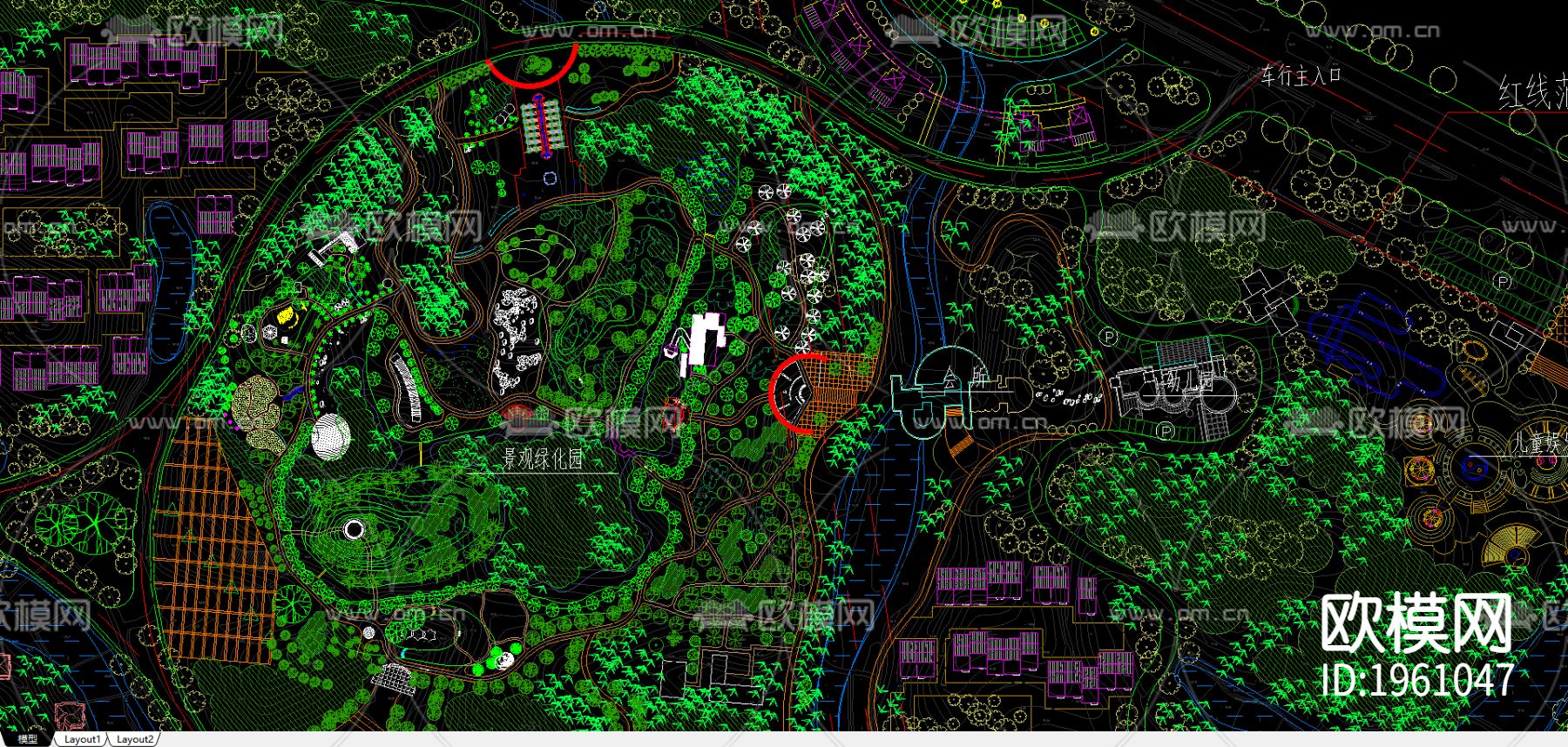 某别墅区总平面下载（渲染图2）