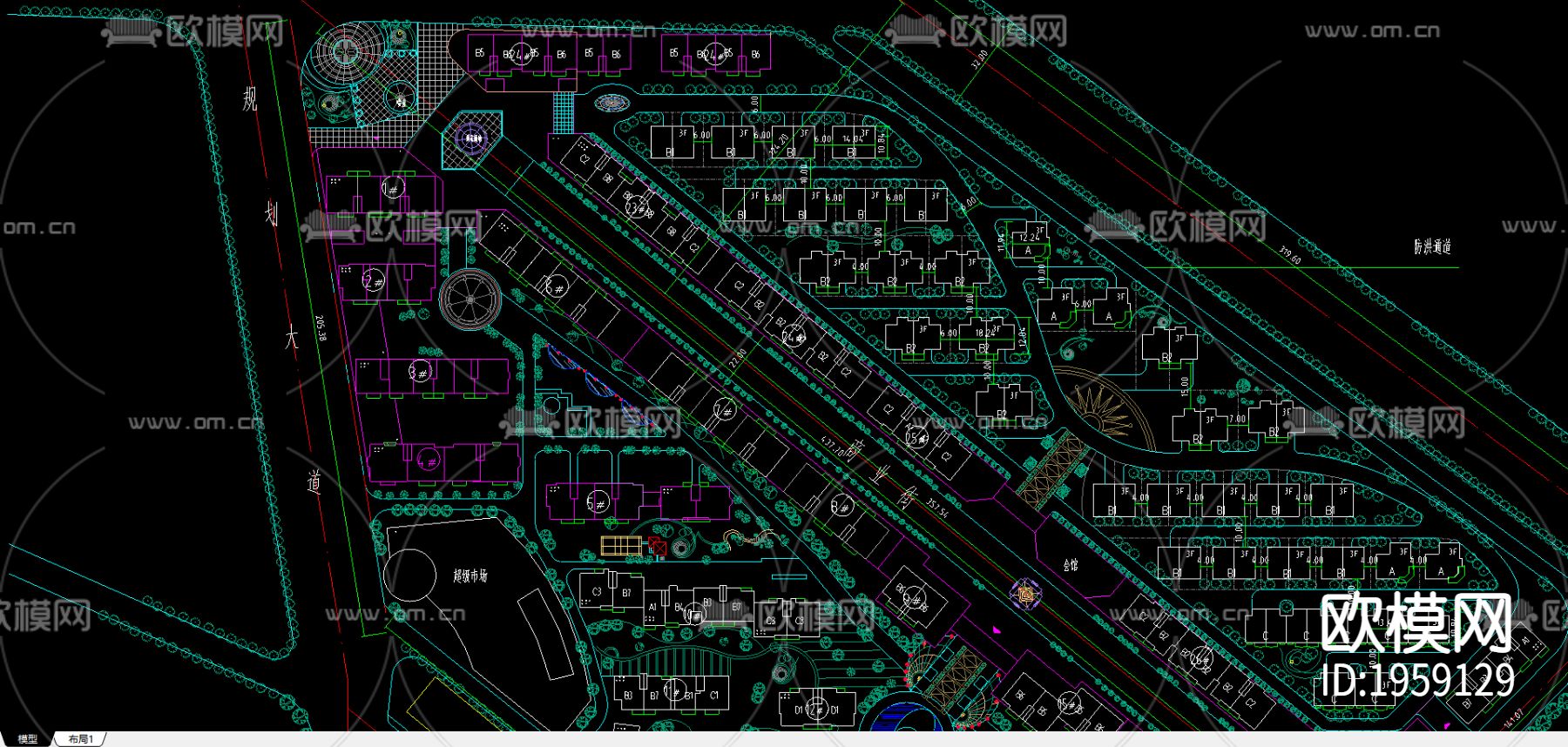 江西省铅山县滨江花城总规图下载（渲染图2）