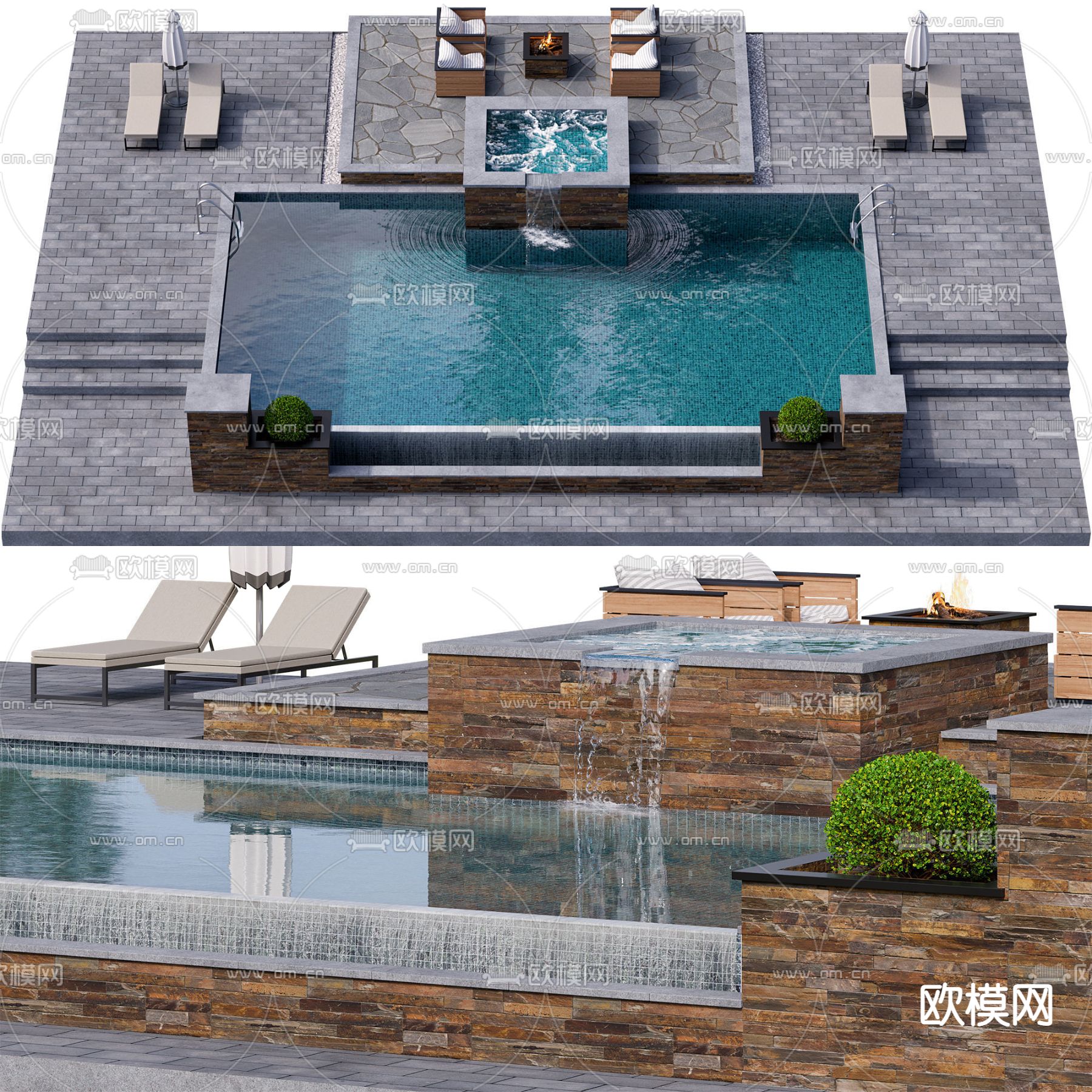 现代庭院露天游泳池3d模型