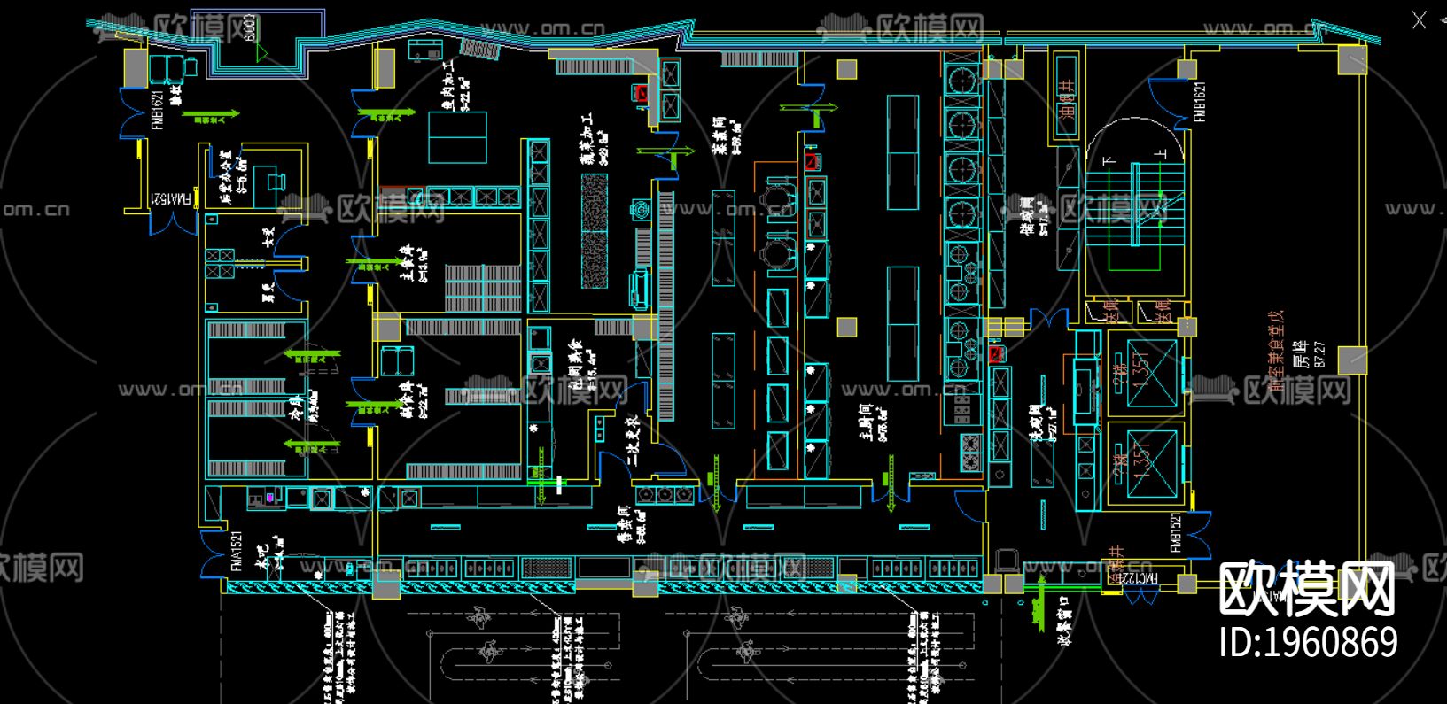 餐饮食堂后厨厨房厨具平面布置图下载（渲染图1）