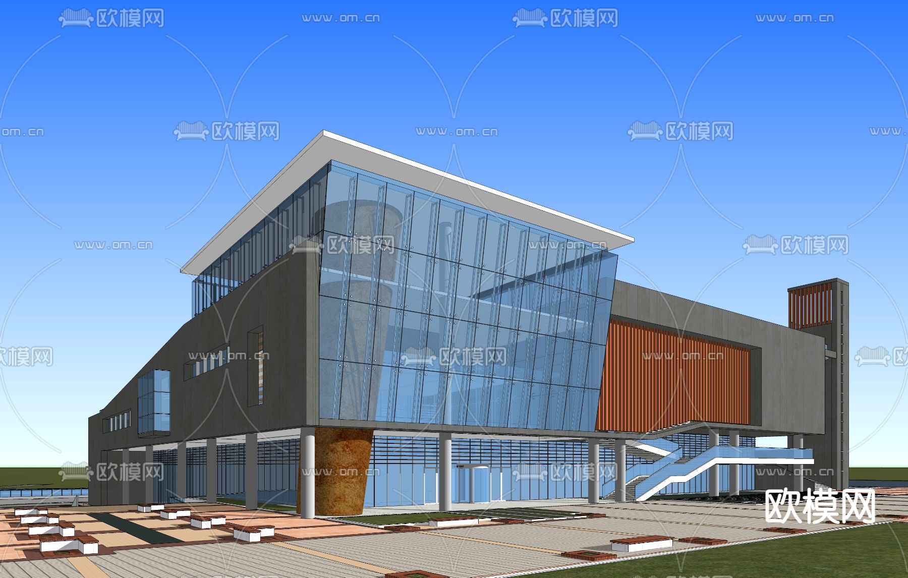 现代商业su模型下载（渲染图2）