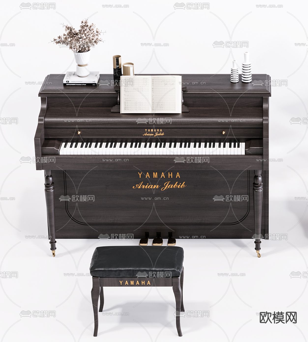简欧轻奢钢琴3d模型下载（渲染图2）