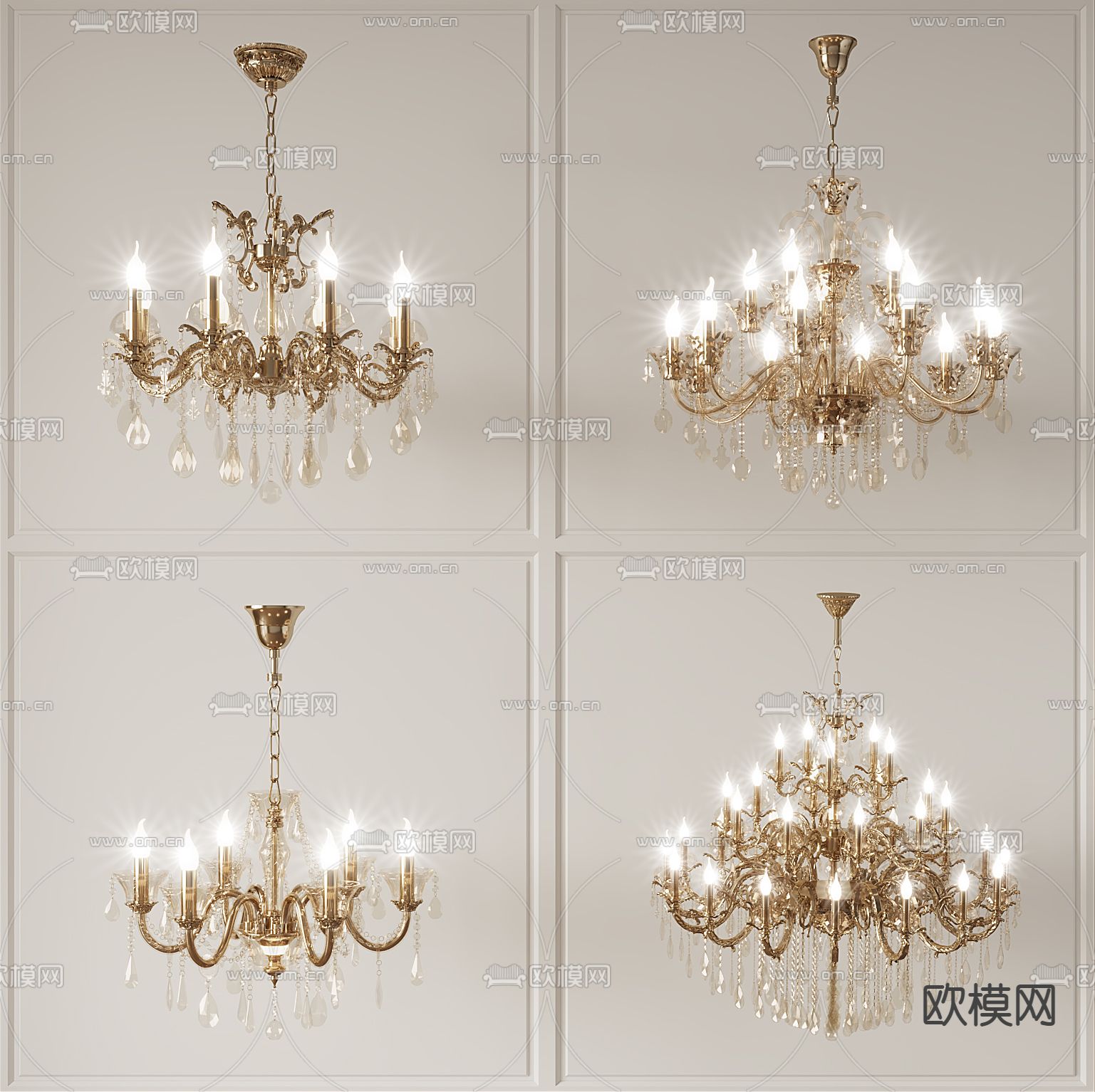 简欧水晶吊灯su模型下载（渲染图1）