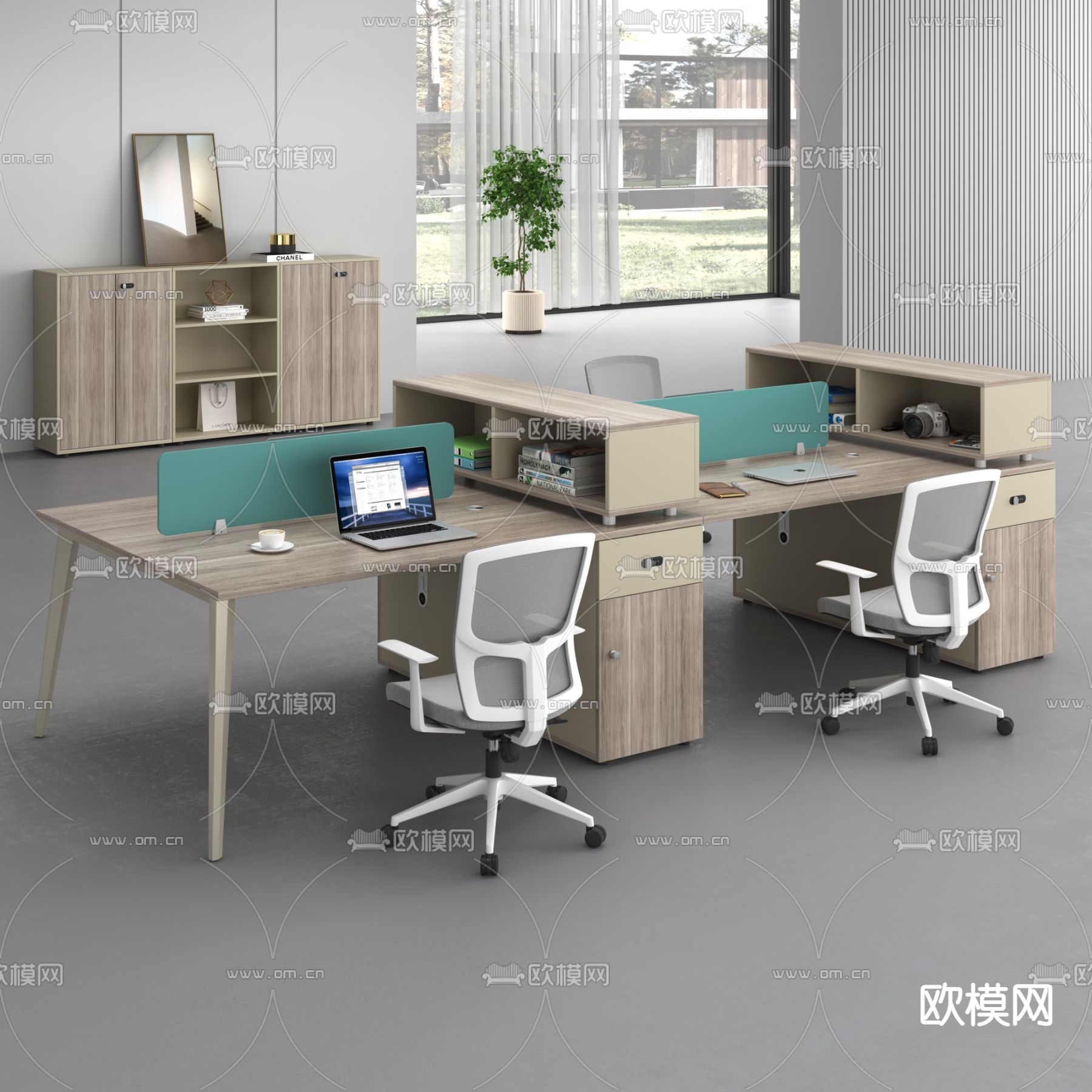现代办公卡位办公桌椅3d模型下载
