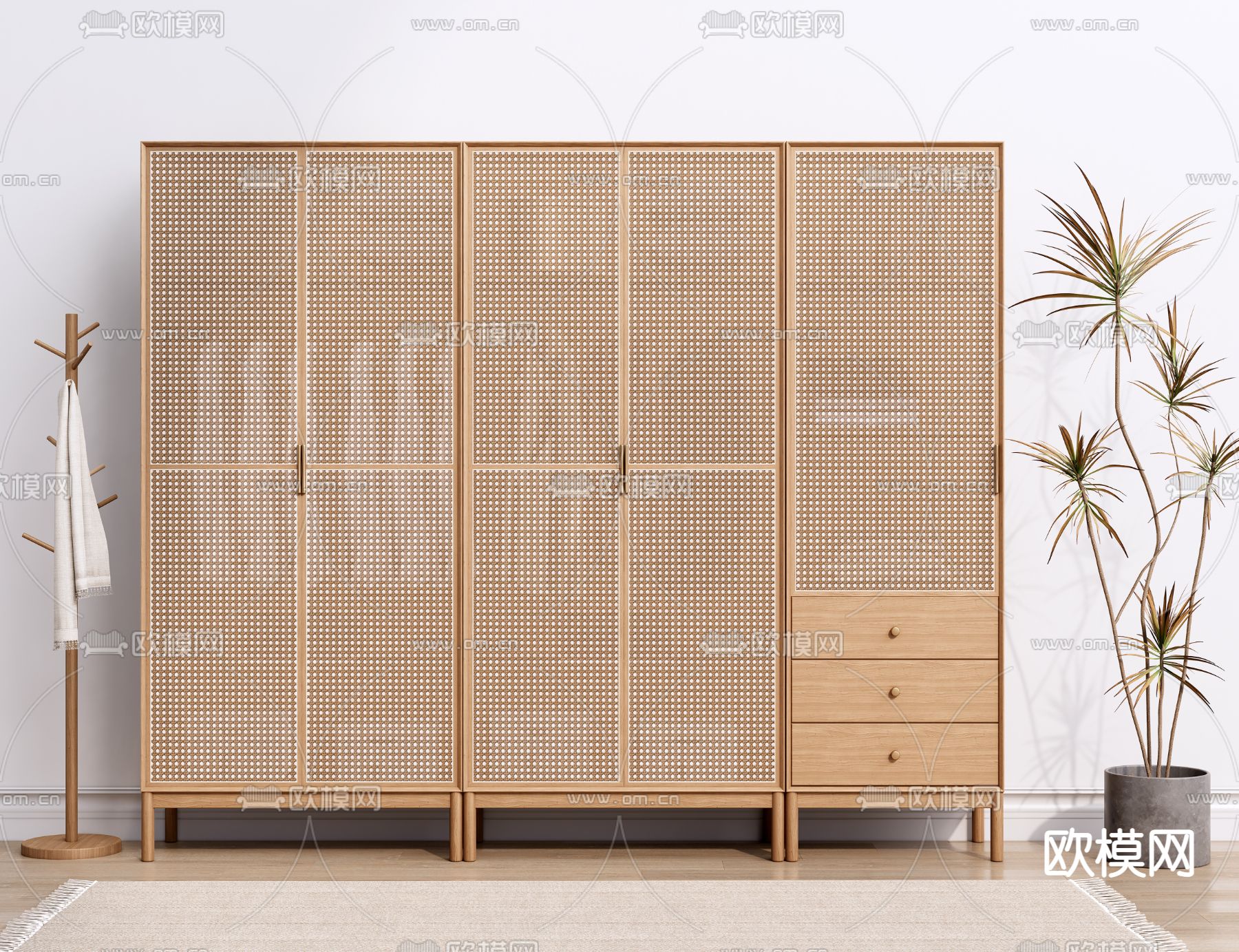 北欧藤编衣柜su模型下载（渲染图1）