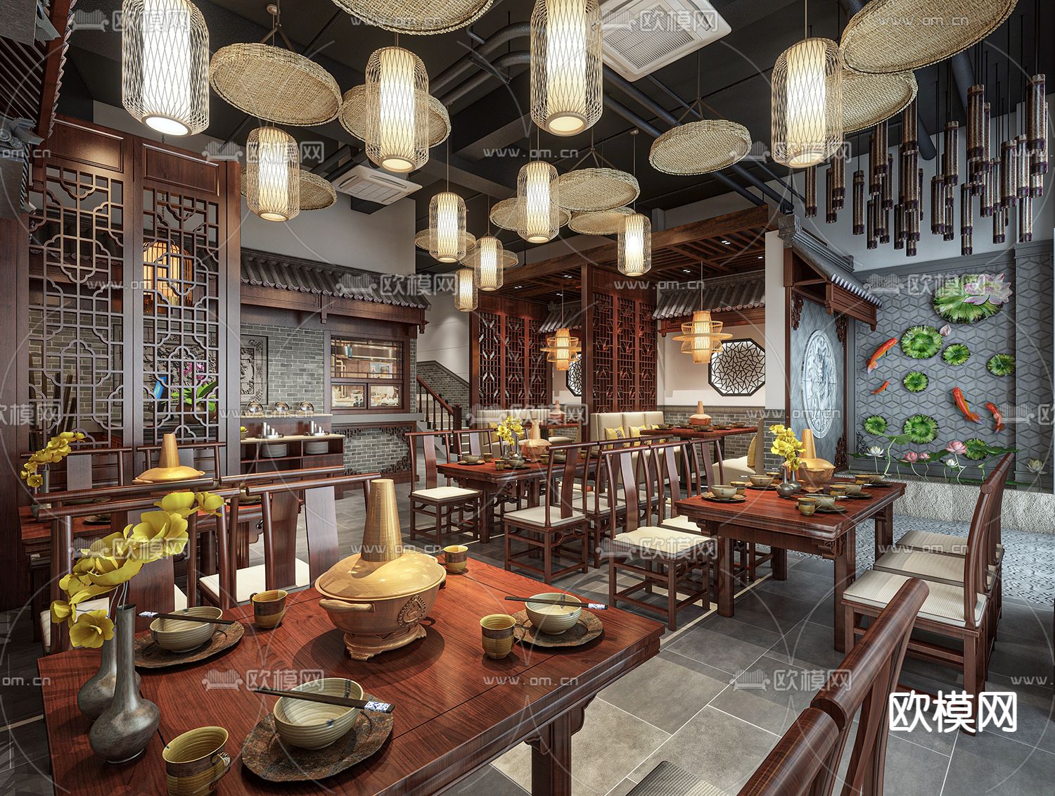 中式火锅店3d模型