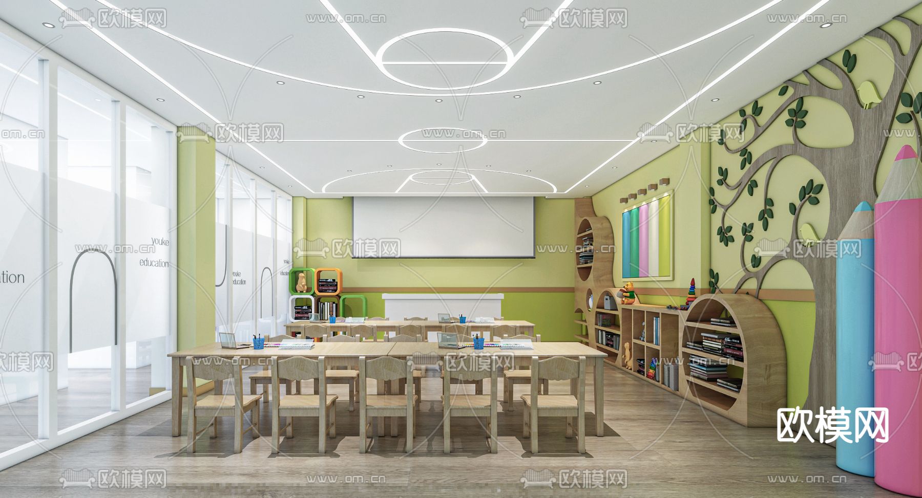 北欧幼儿园教室走廊3d模型下载（渲染图1）