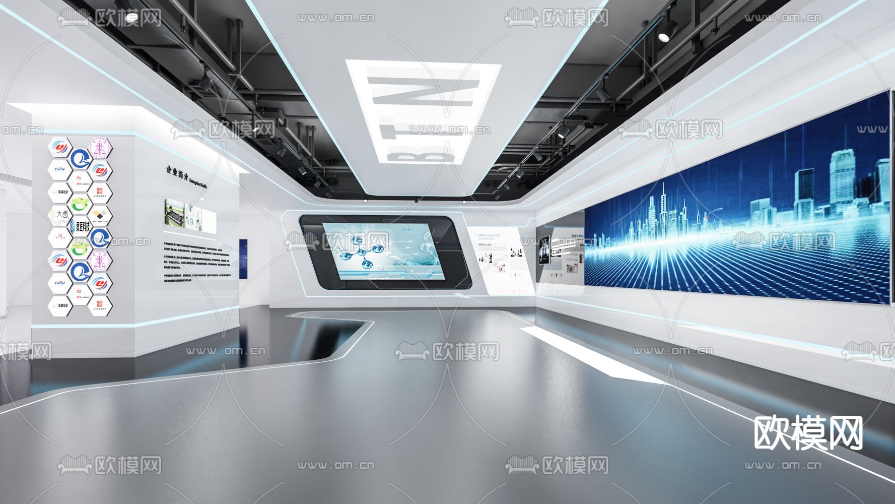 现代科技企业展厅su模型下载（渲染图1）
