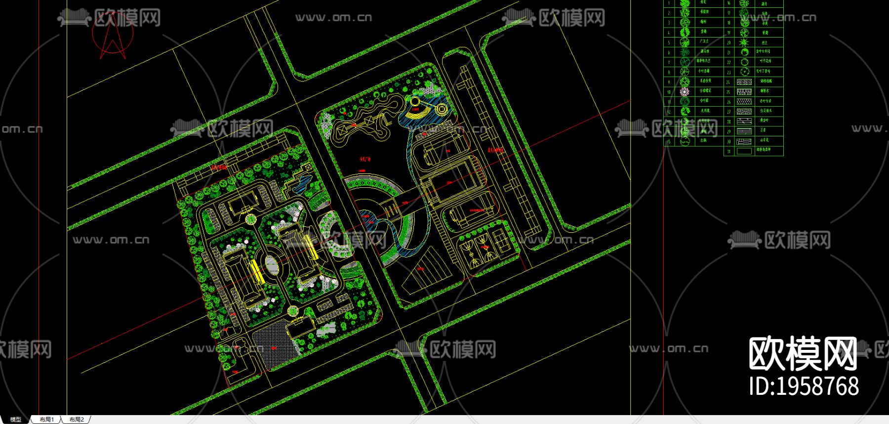 机关单位绿化景观设计图下载（渲染图1）