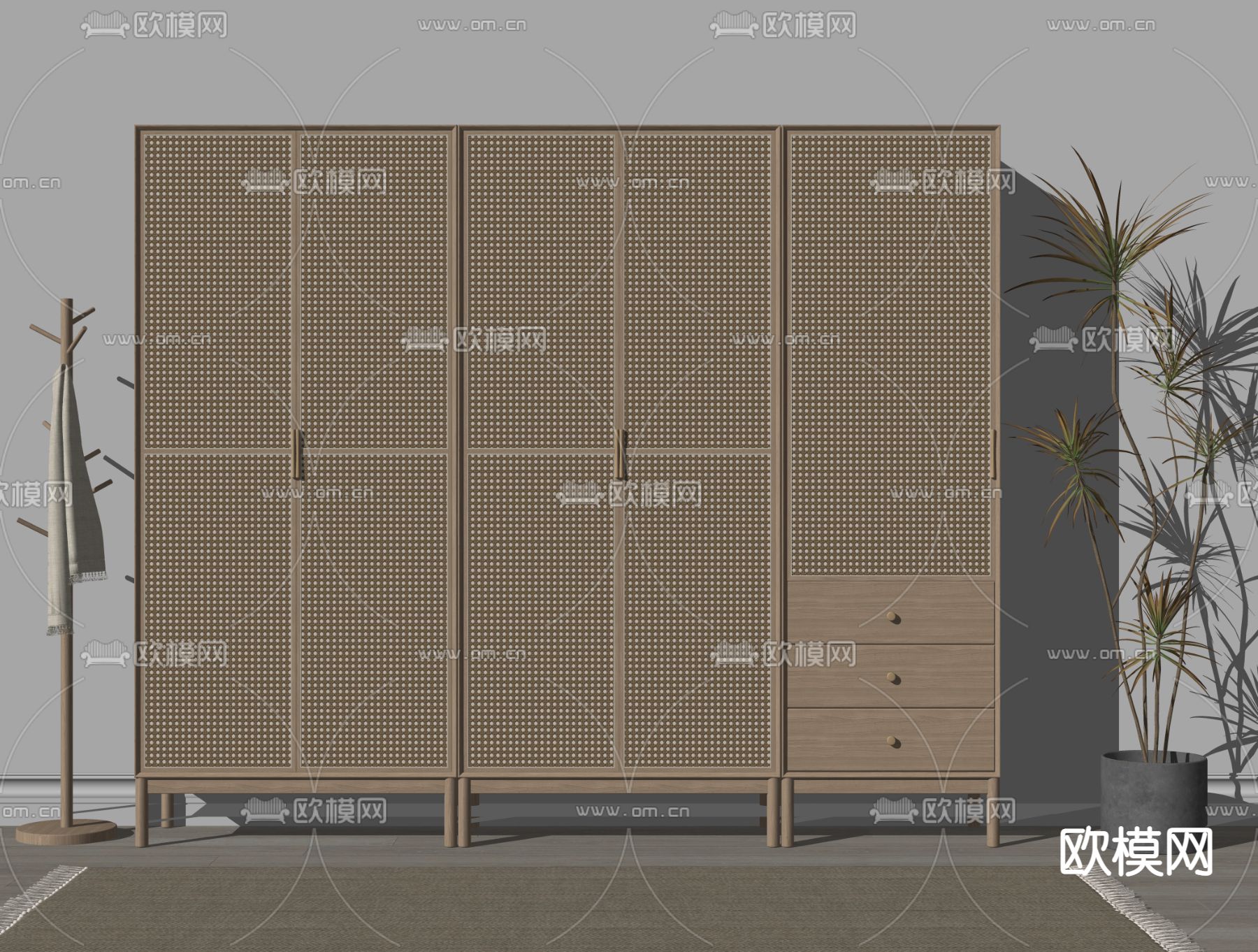 北欧藤编衣柜su模型下载（渲染图2）