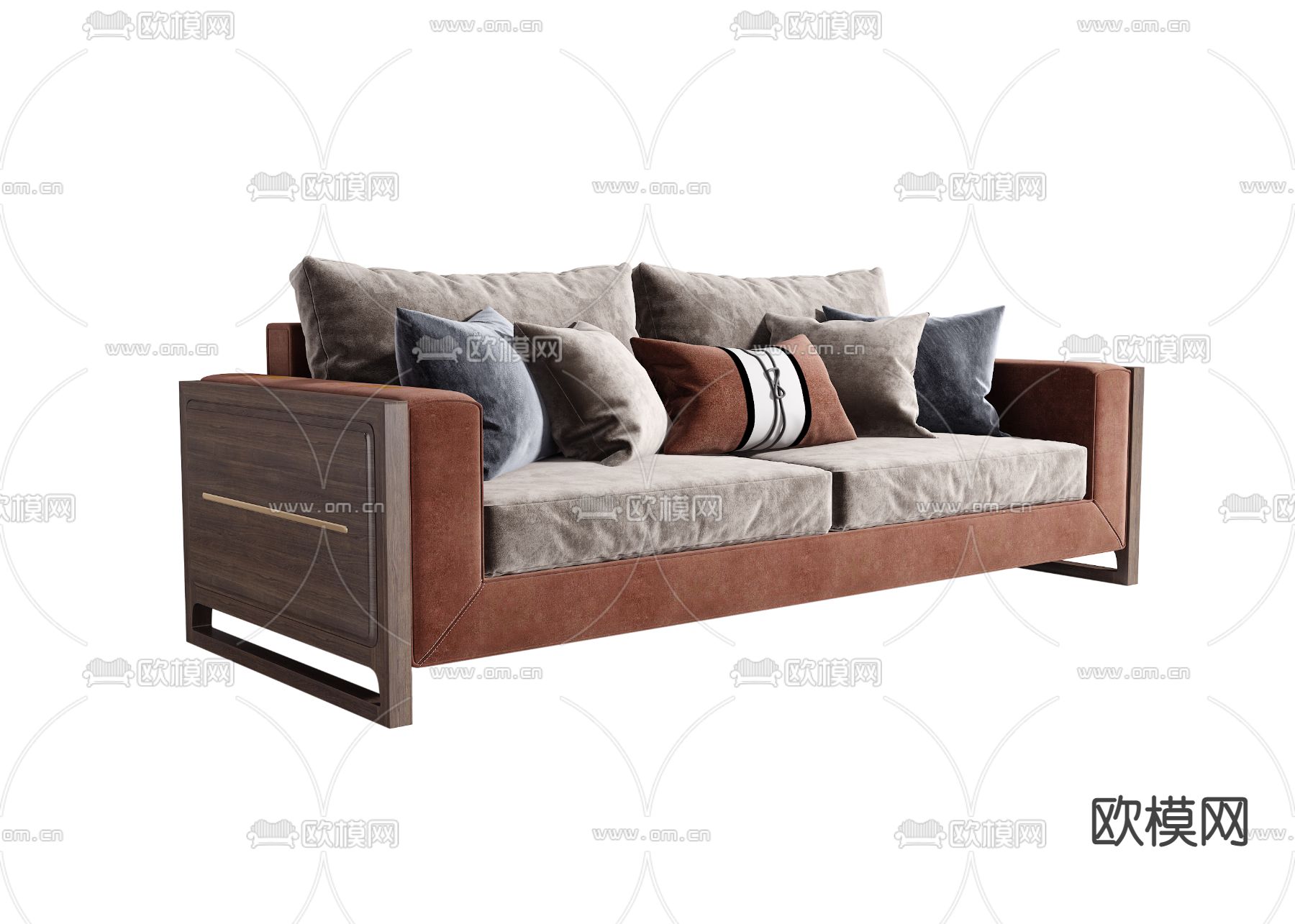 新中式布艺双人沙发3d模型下载（渲染图2）