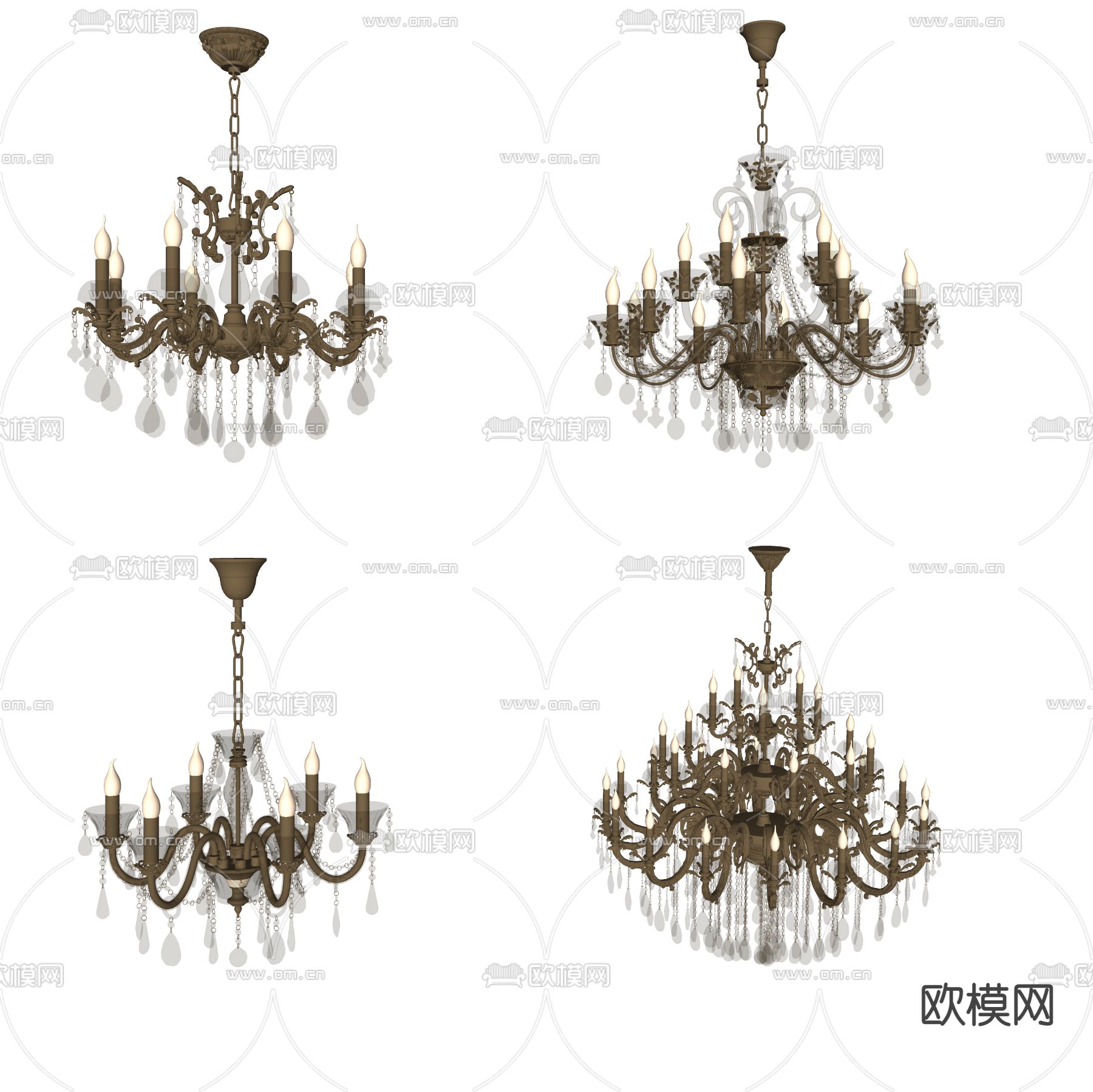 简欧水晶吊灯su模型下载（渲染图2）