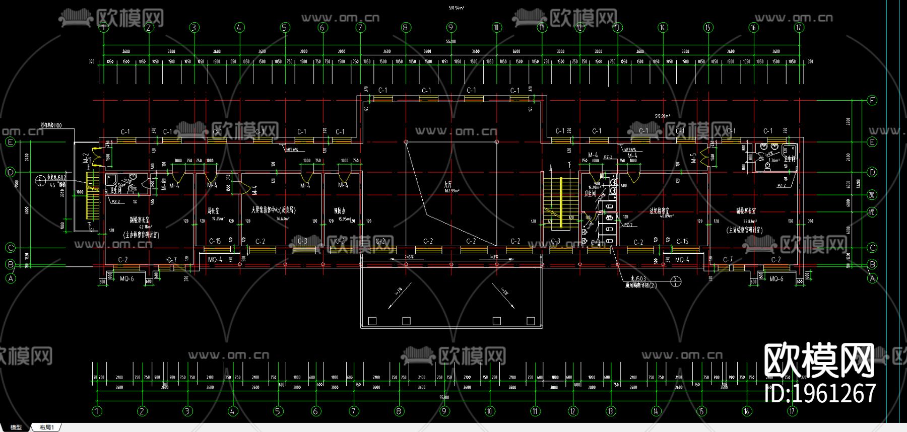 办公楼cad施工图下载（渲染图1）