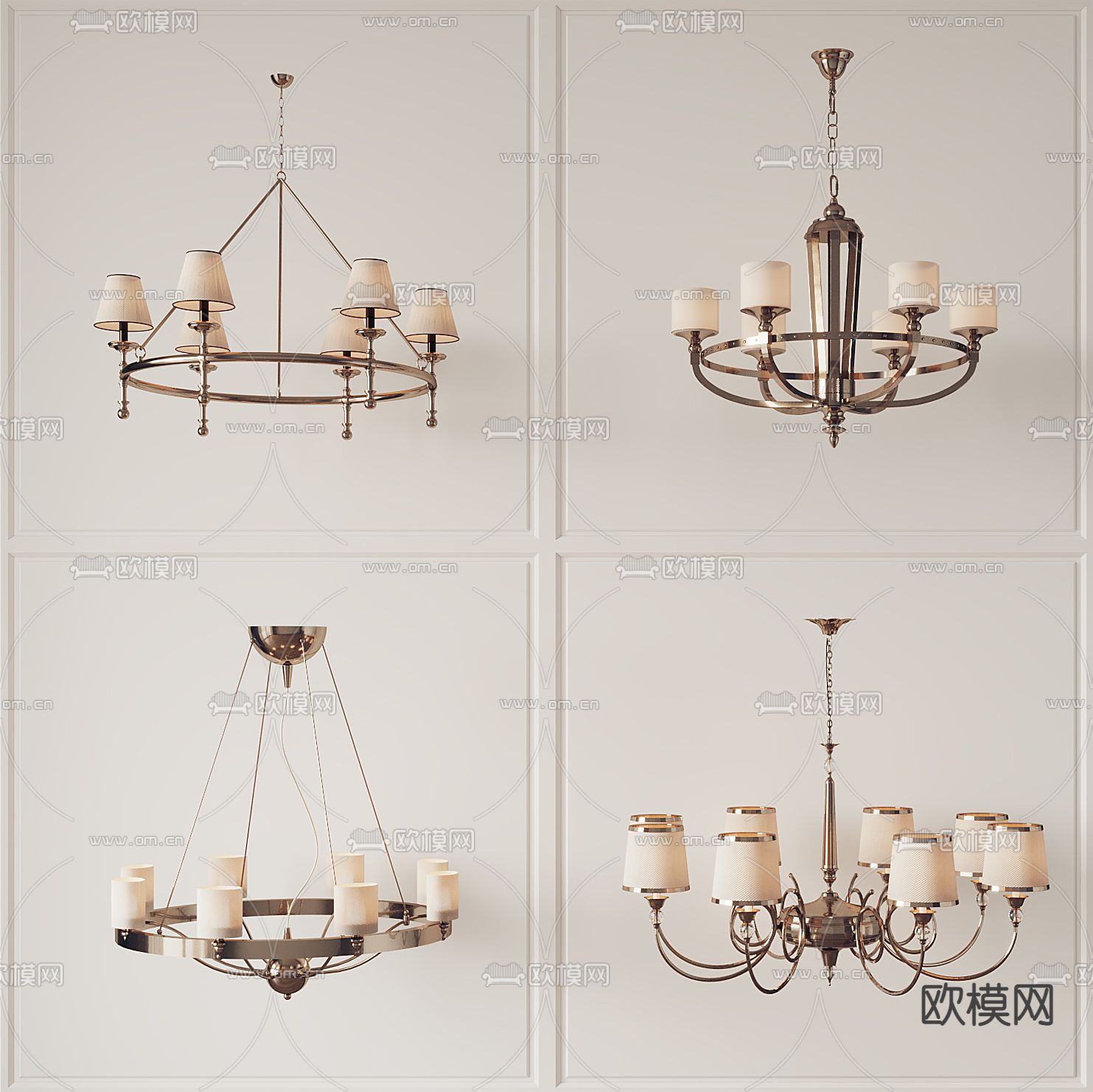 美式金属吊灯su模型下载（渲染图1）