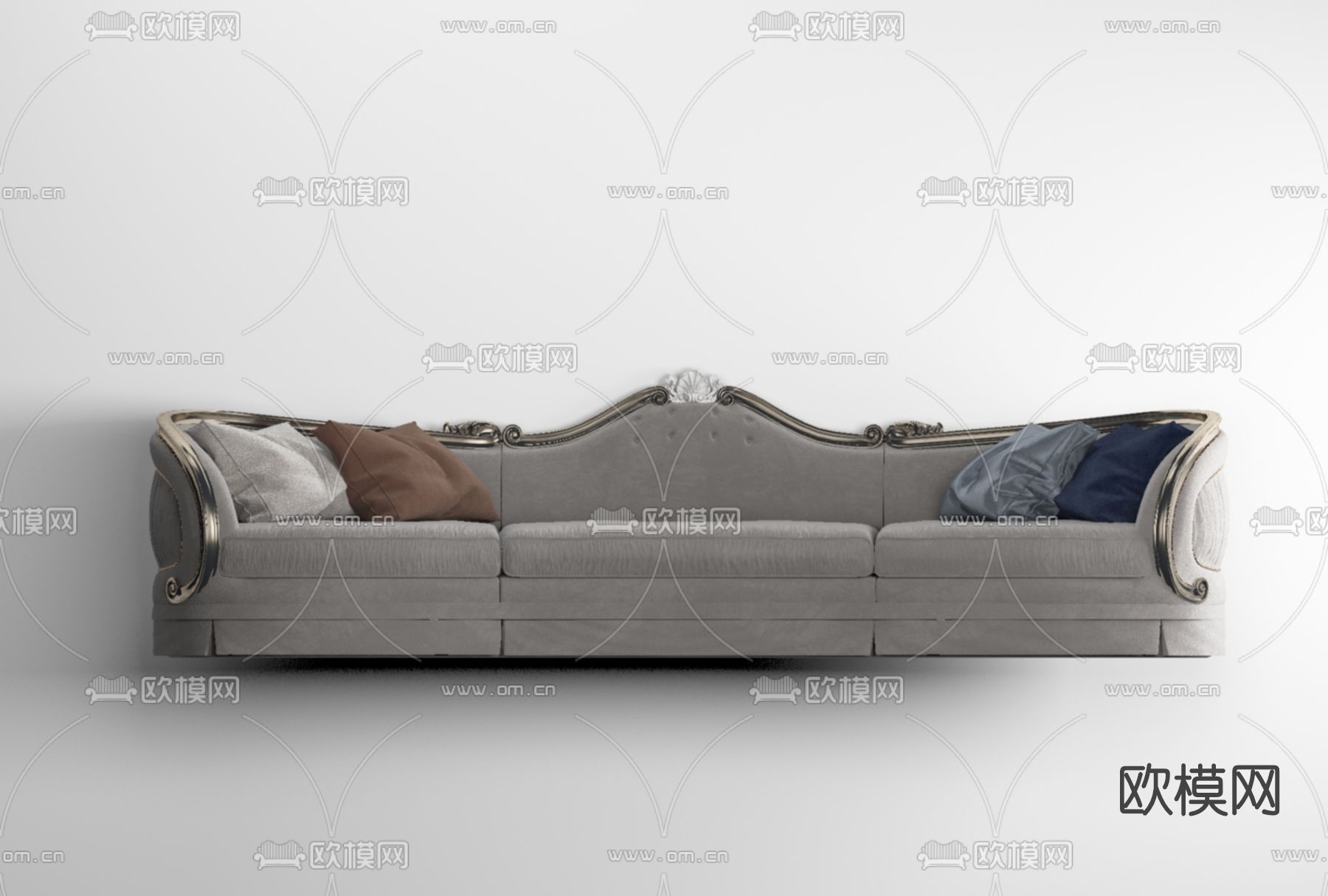 欧式布艺多人沙发 三人沙发免费3d模型下载