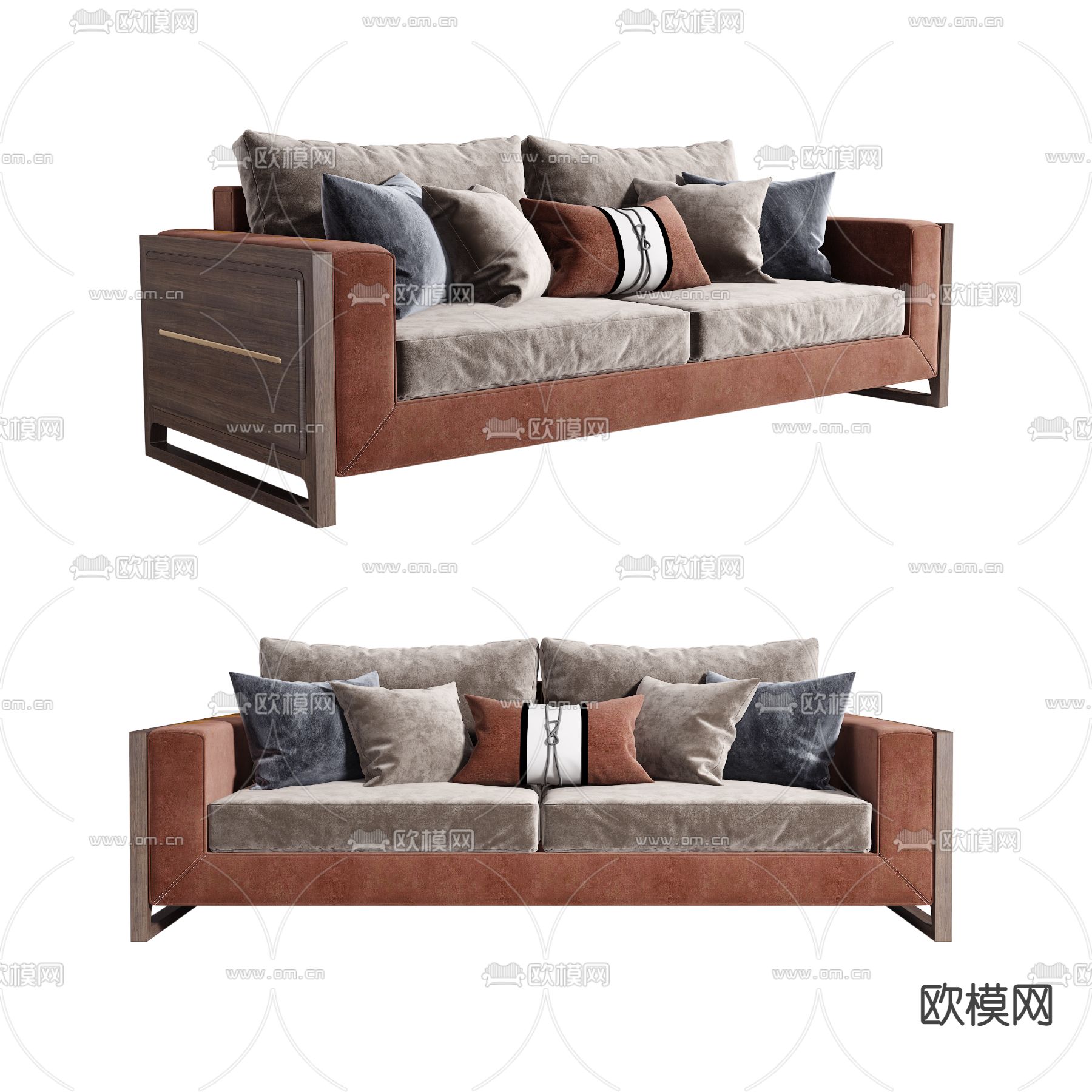 新中式布艺双人沙发3d模型下载（渲染图1）