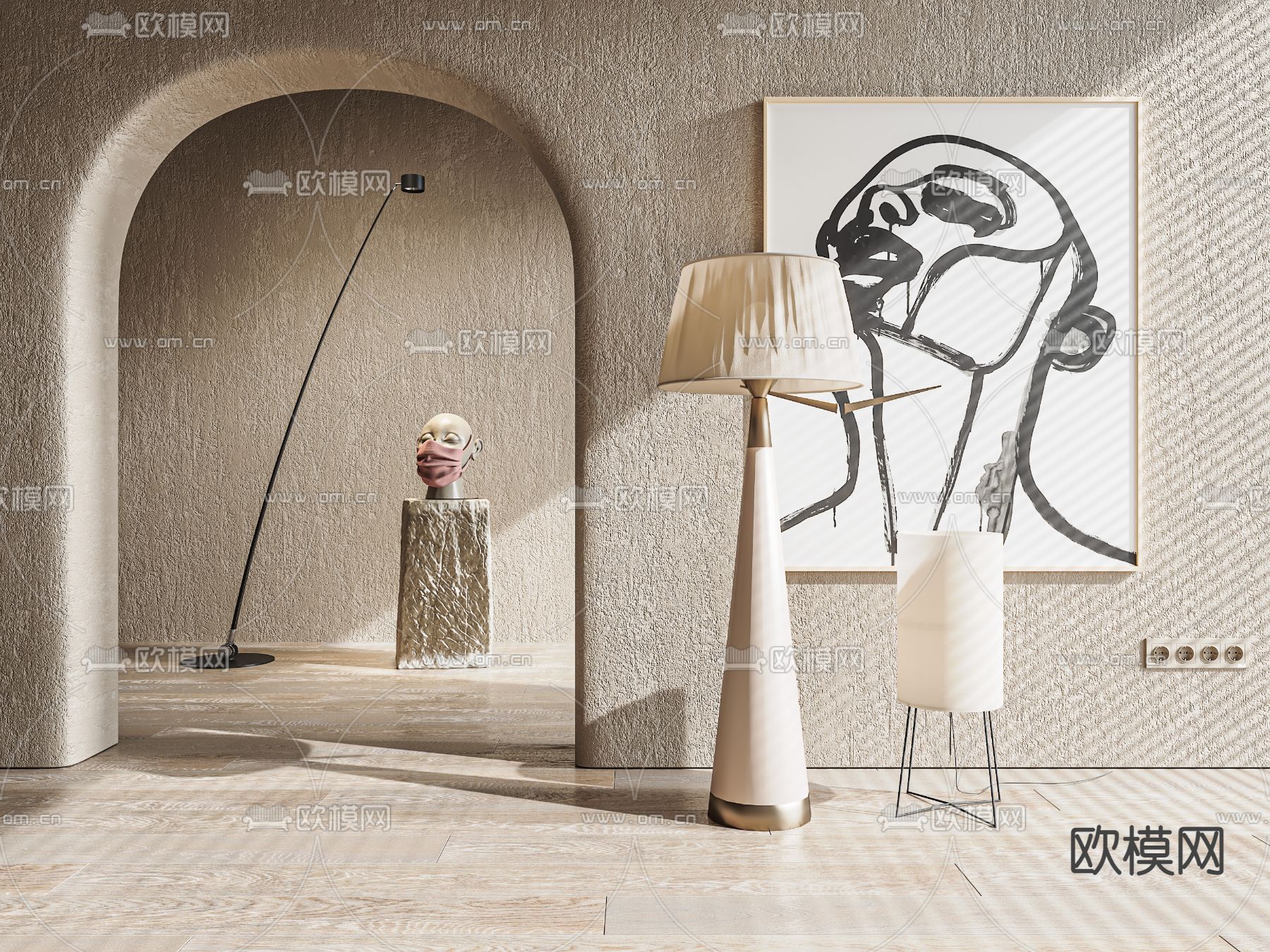 侘寂风落地灯3d模型下载