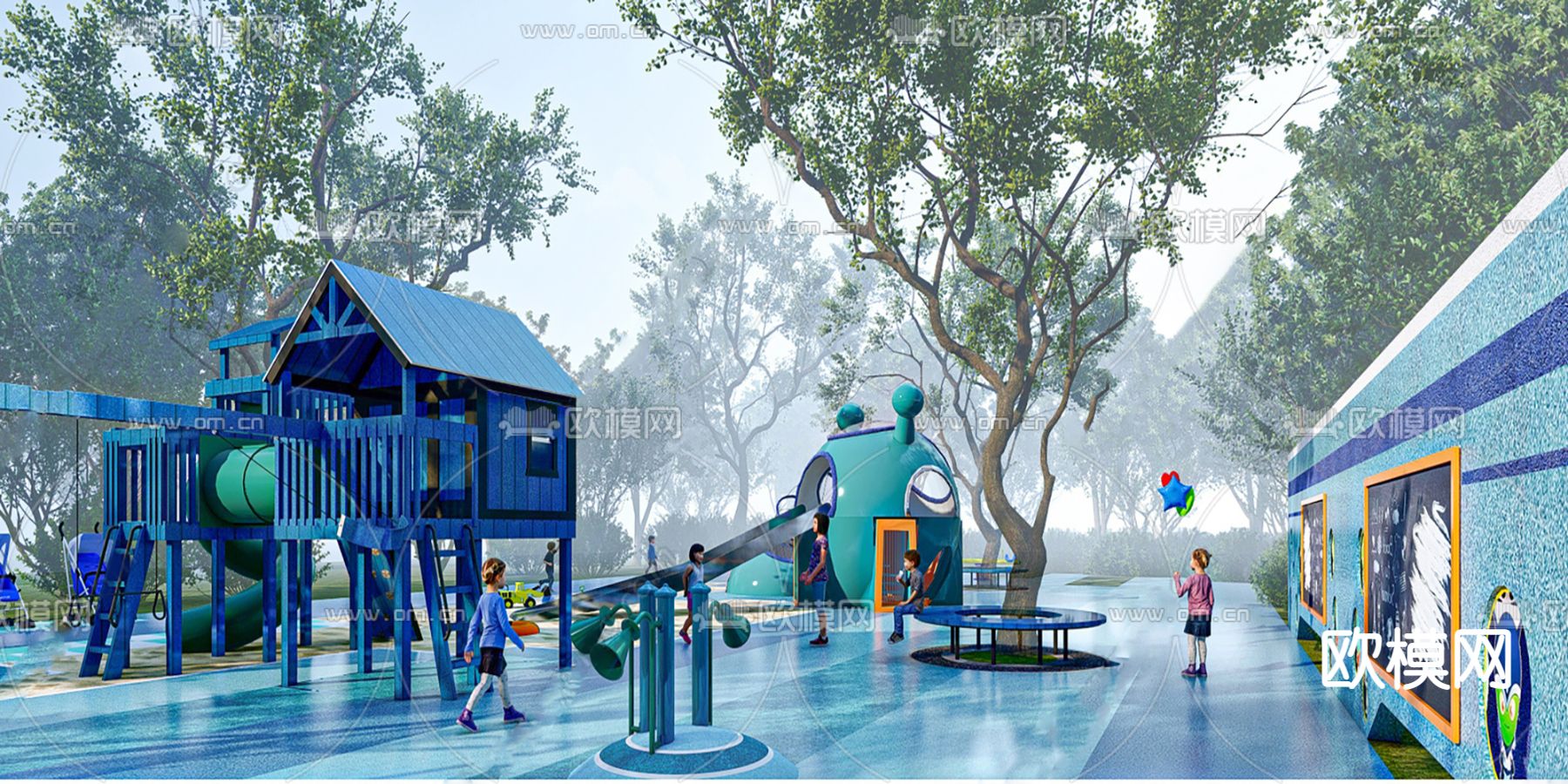 现代儿童游乐园su模型下载（渲染图3）