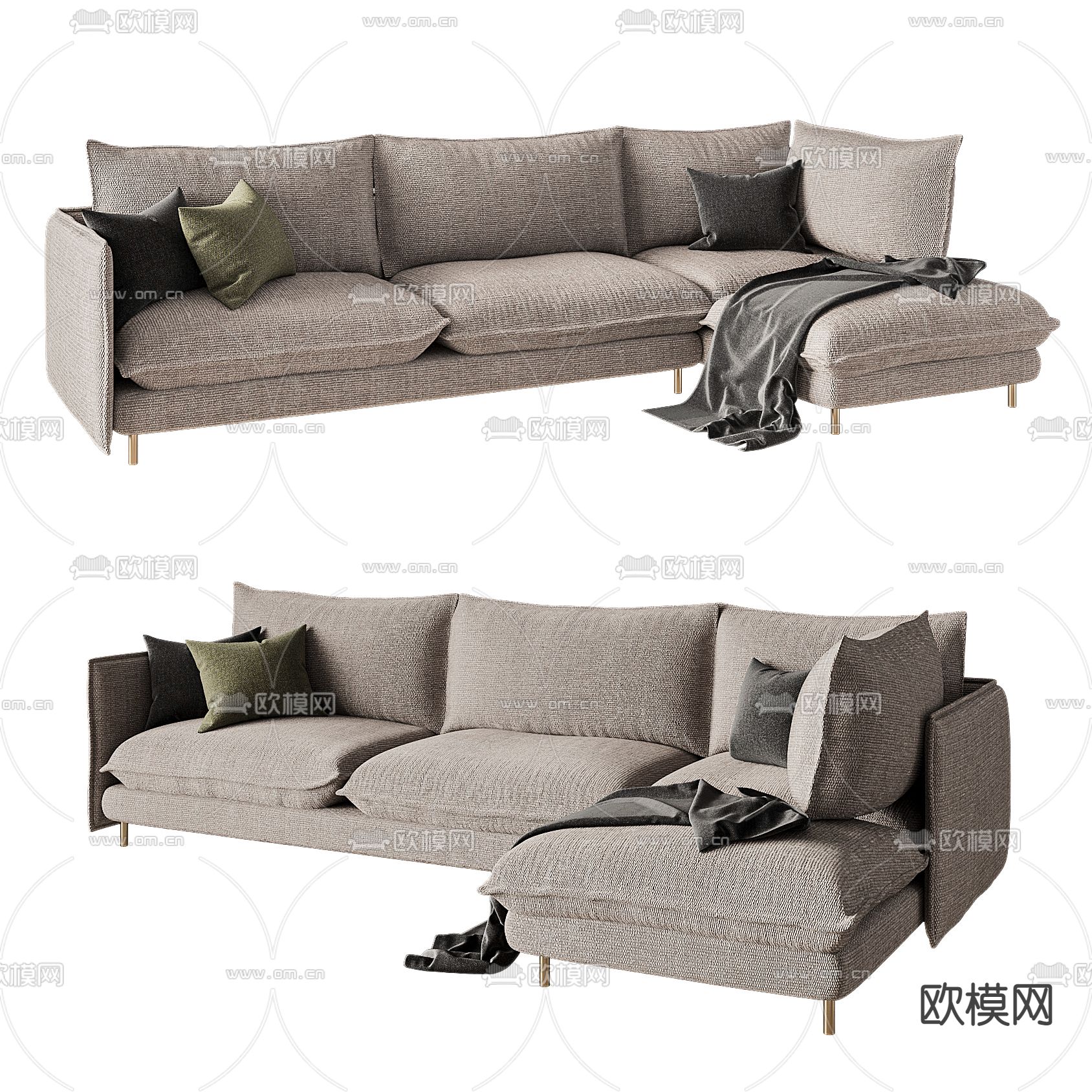 现代布艺多人沙发3d模型下载