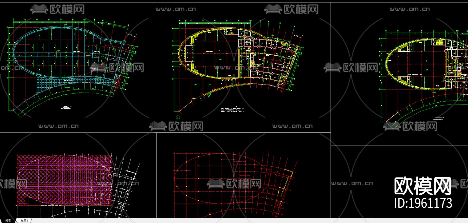 食堂平面和屋顶网架下载（渲染图2）