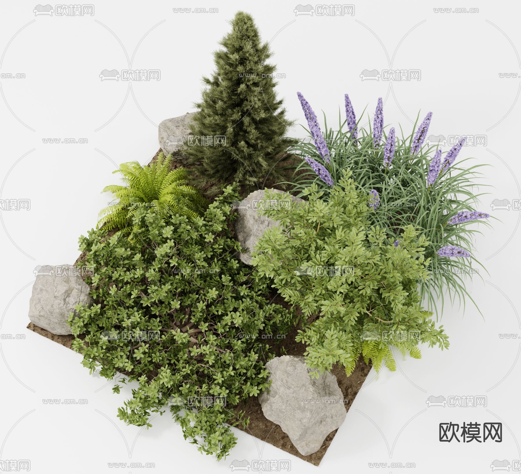 现代石头植物小品3d模型下载（渲染图3）