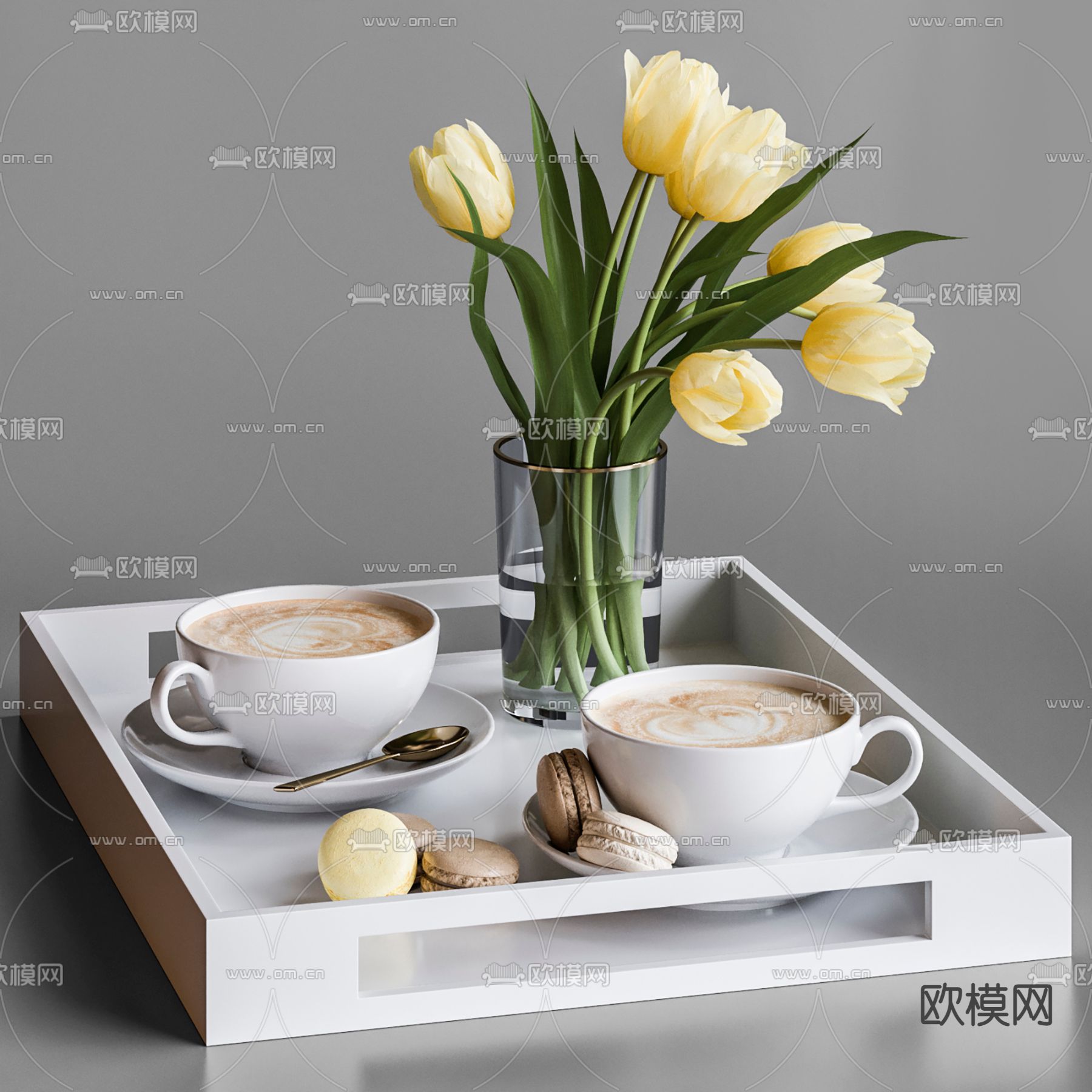 现代马卡龙咖啡食品摆件3d模型