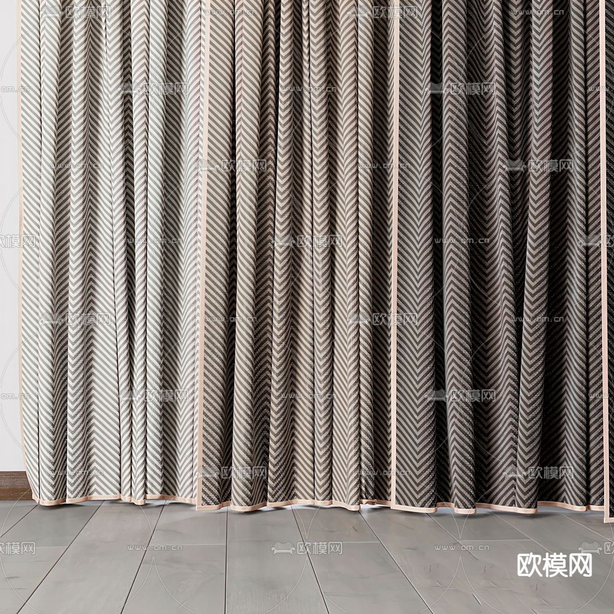 现代布艺窗帘3d模型下载（渲染图2）