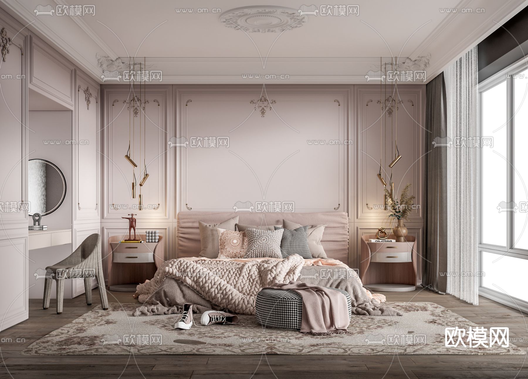 法式卧室su模型下载（渲染图1）