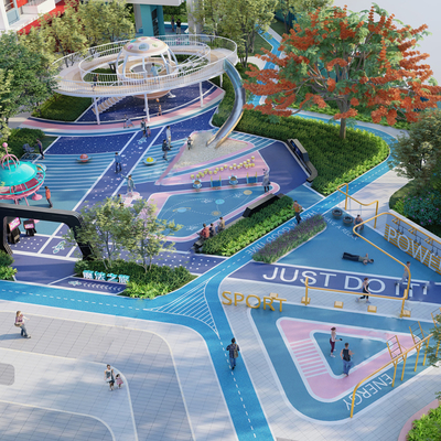  现代儿童游乐园su模型 