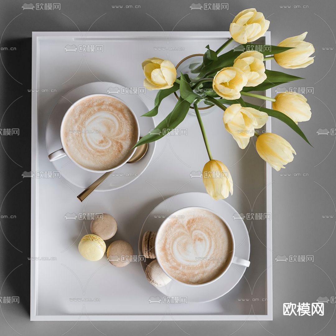 现代马卡龙咖啡食品摆件3d模型