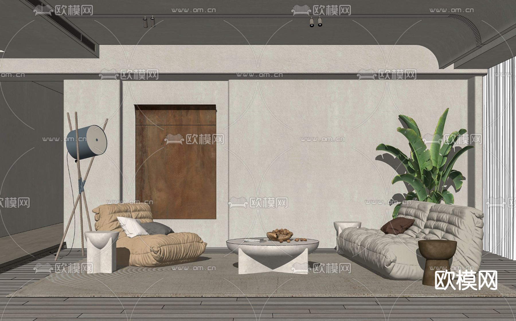 侘寂风沙发组合su模型下载（渲染图2）