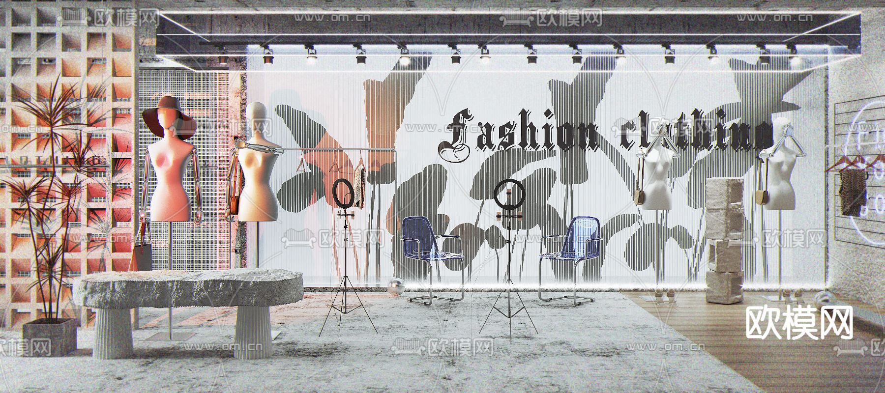 现代服装店直播间3d模型下载（渲染图2）