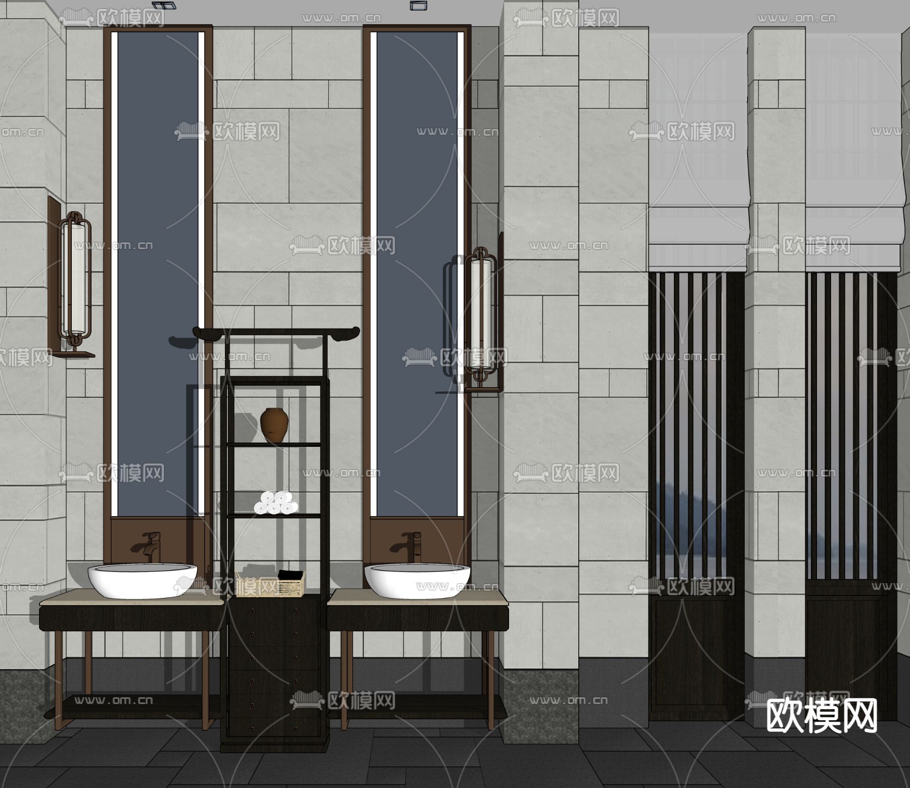 新中式洗手台su模型下载