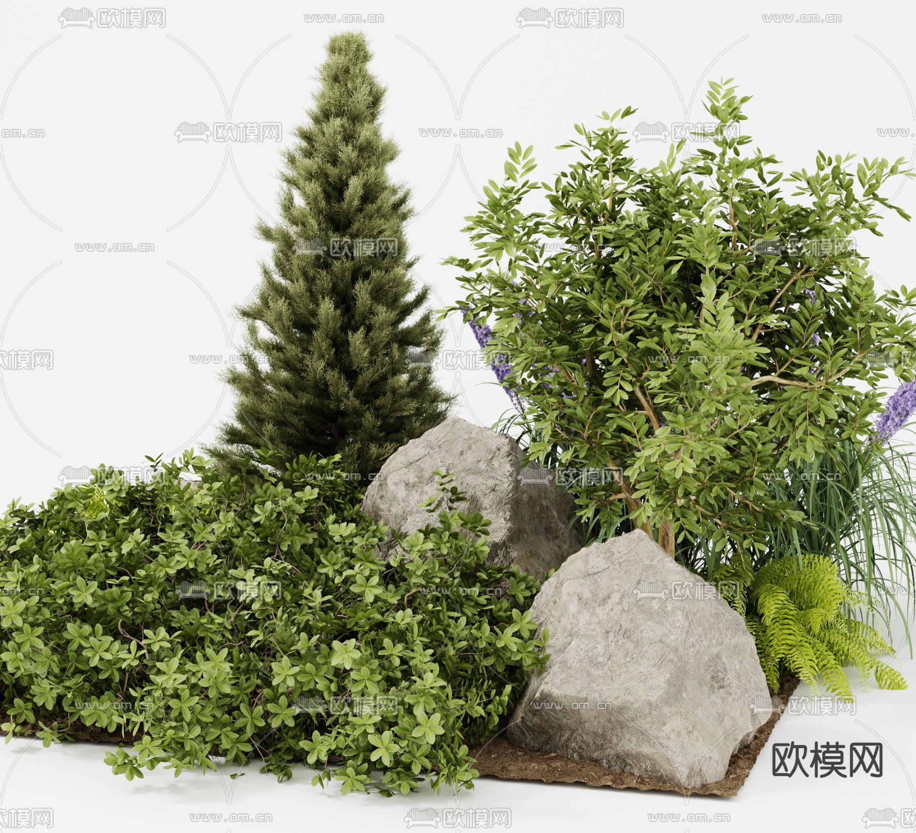 现代石头植物小品3d模型下载（渲染图2）