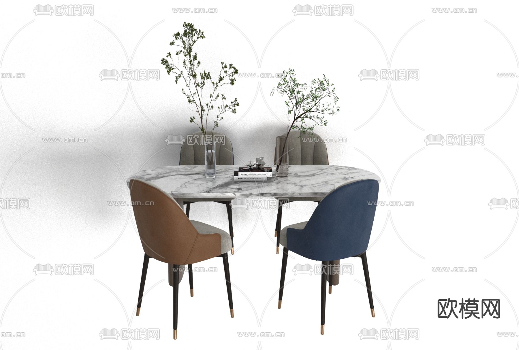 现代大理石餐桌椅免费3d模型下载