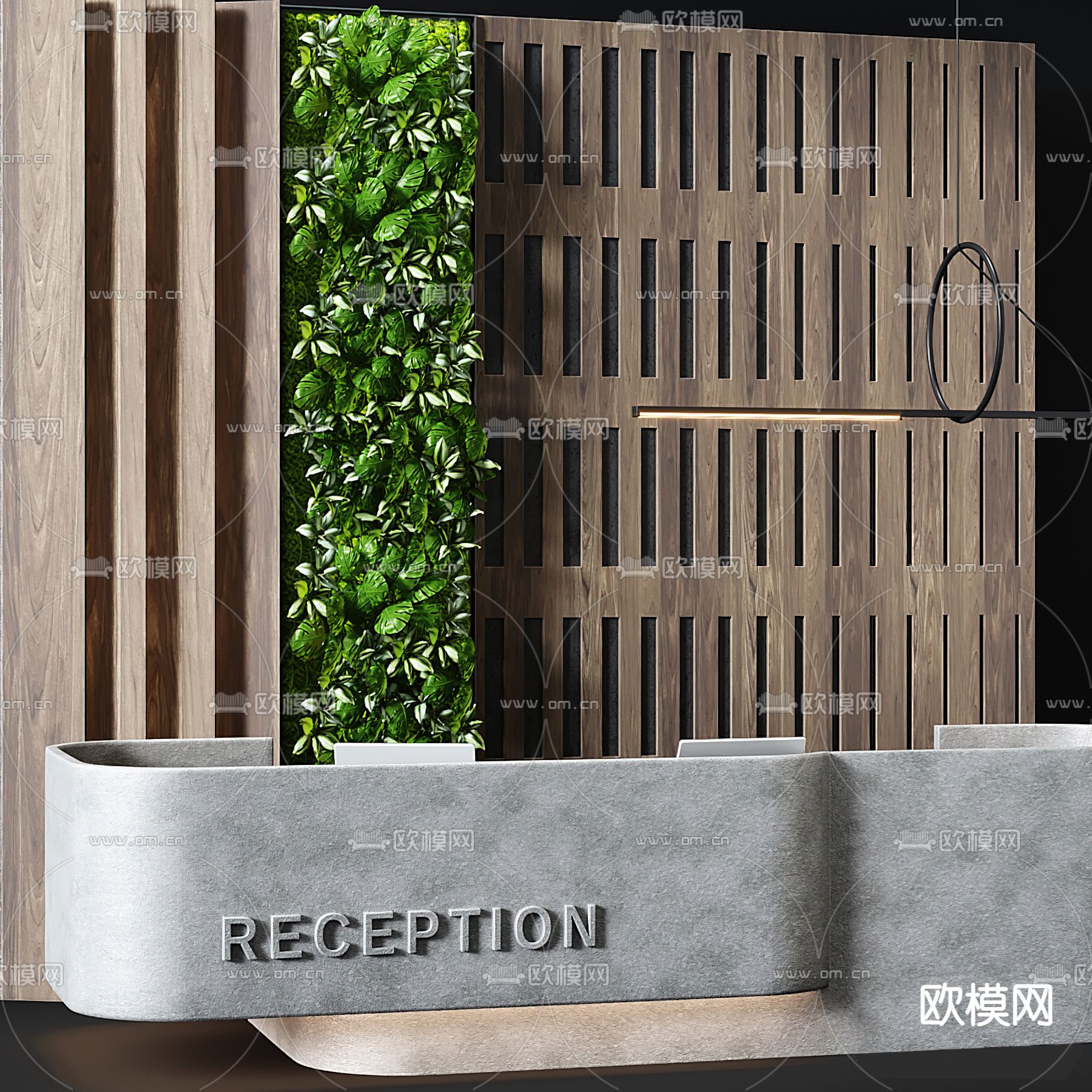 现代水泥漆前台接待台3d模型下载（渲染图2）