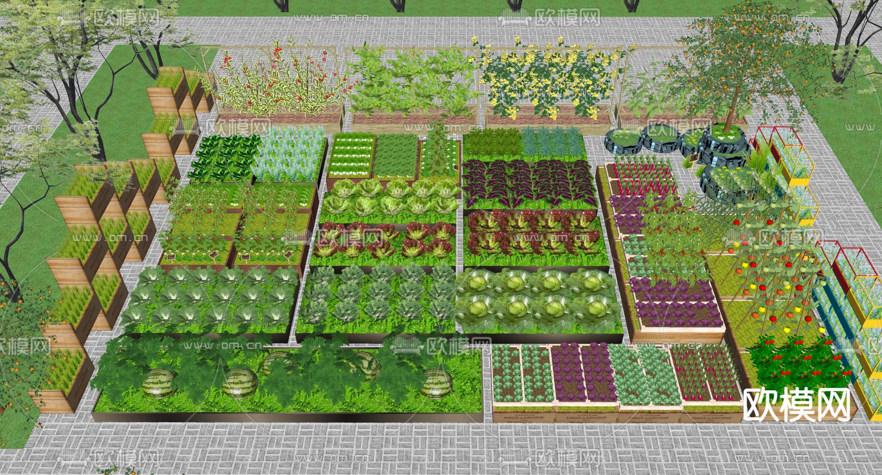 现代蔬菜盆栽su模型