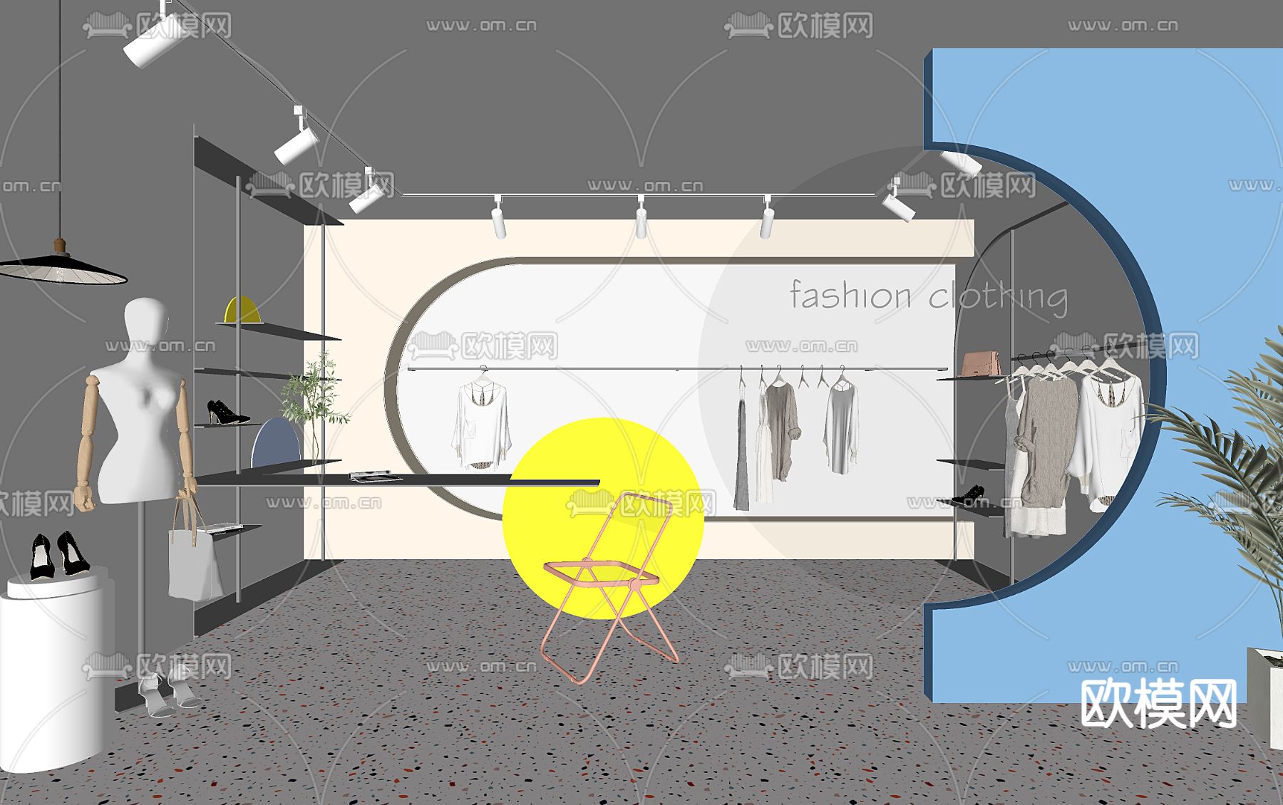 现代服装店女装店su模型下载（渲染图2）