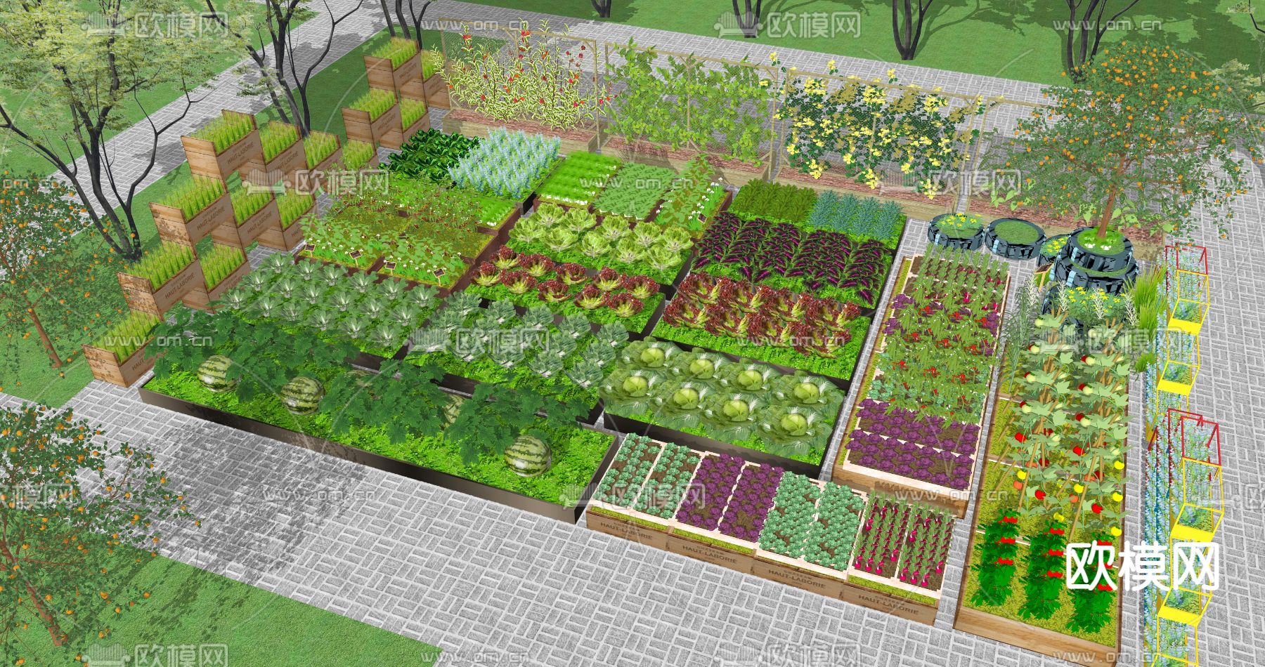 现代蔬菜盆栽su模型